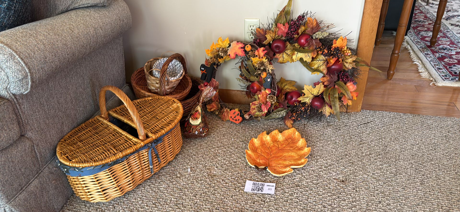 Autumn Wreaths, Decorative Leaf Dish, and Wicker Baskets - image 1 of 8