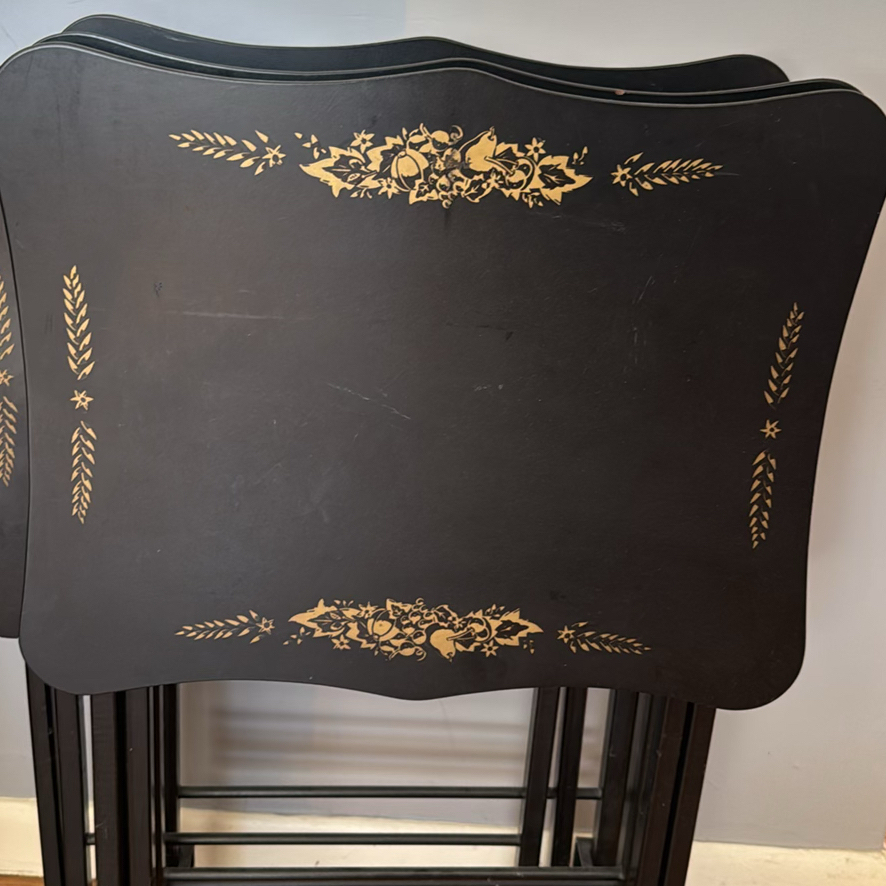 ARTEX Black Folding Tables with Gold Floral Design - image 3 of 4