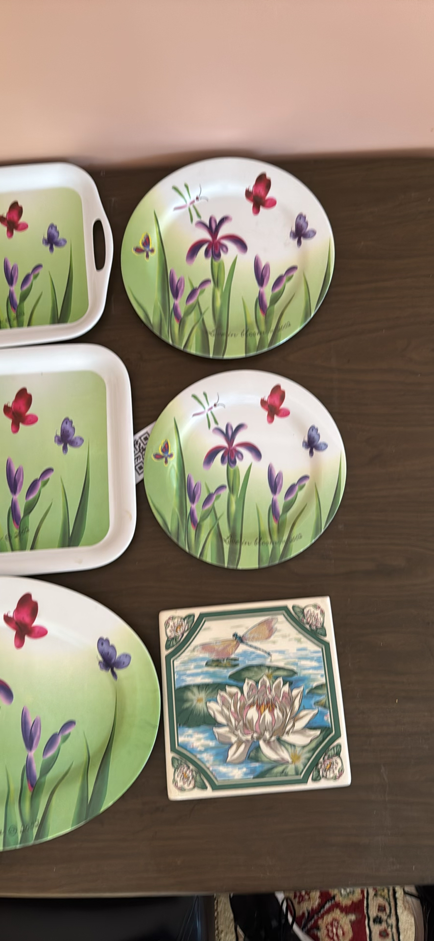 Plastic Floral Serving Trays, Plates, Oval Platter, and Decorative Tile - image 3 of 4
