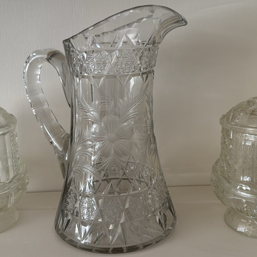 Lead Crystal Pitcher and Two Lidded Jars - image 3 of 5