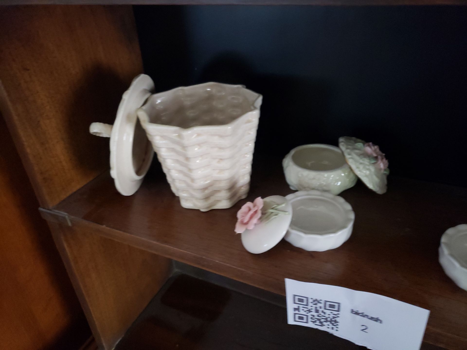 Ceramic lidded boxes and a basket-pattern container - image 2 of 3