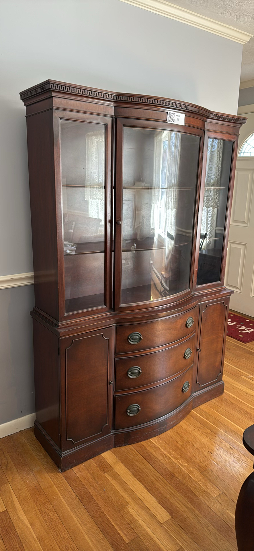 Wooden Display Cabinet with Decorative Trays, Basket, and Glass Plates - image 1 of 3