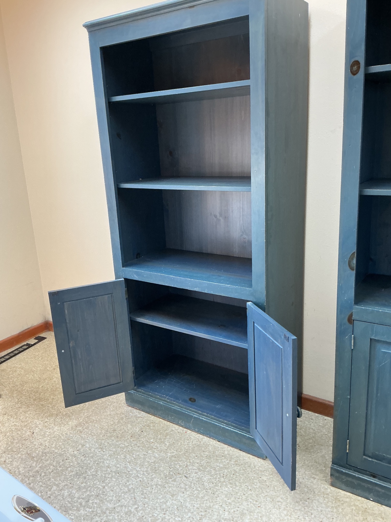 Blue cabinet with open shelving and lower cupboard - image 4 of 4
