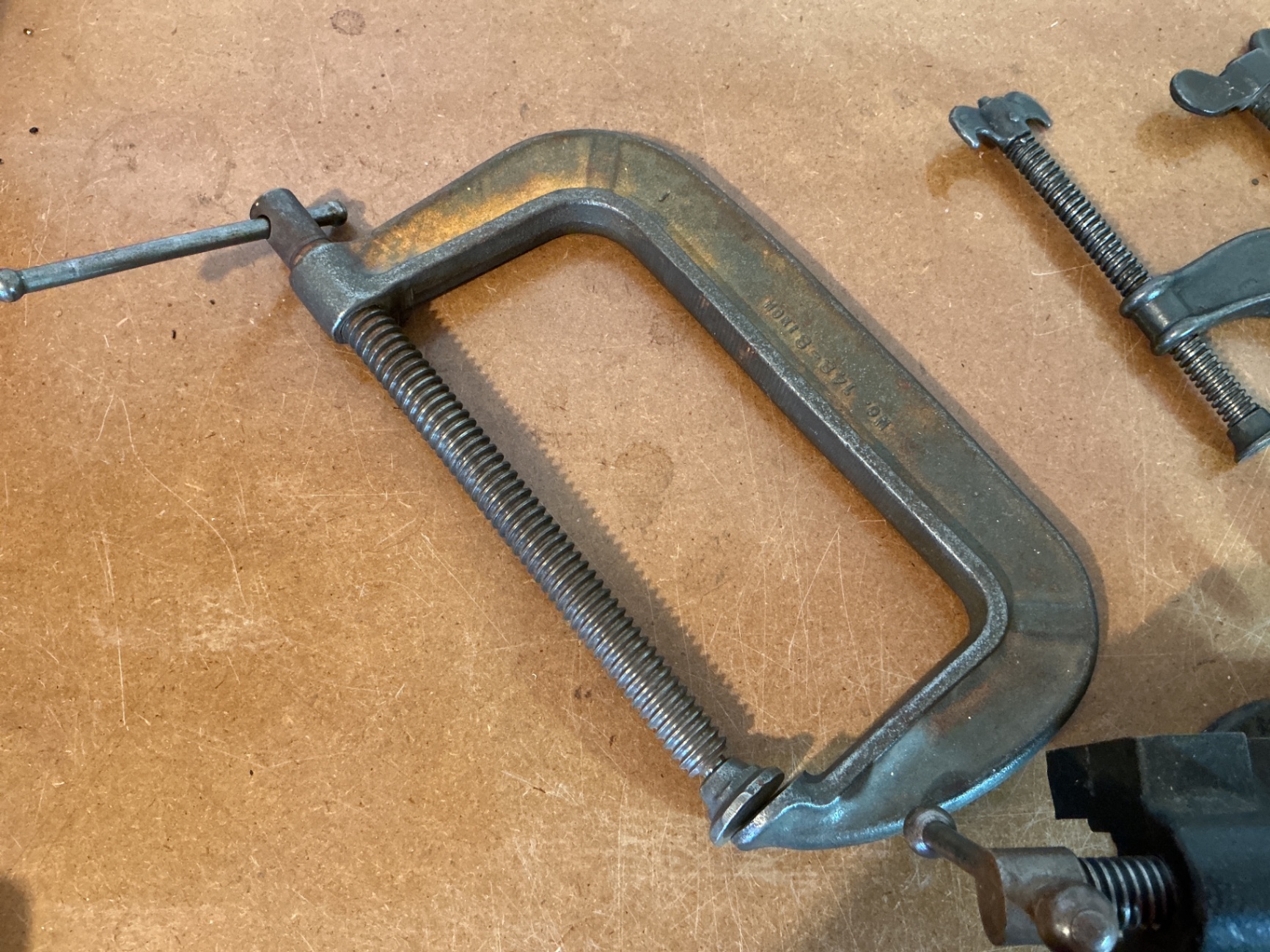 Assorted vintage woodworking clamps and bench vise - image 6 of 7