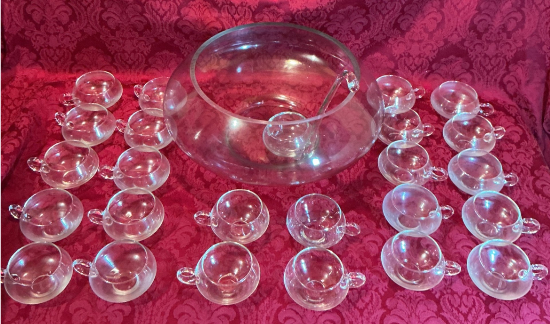 Glass punch bowl with cups and ladle - image 1 of 3