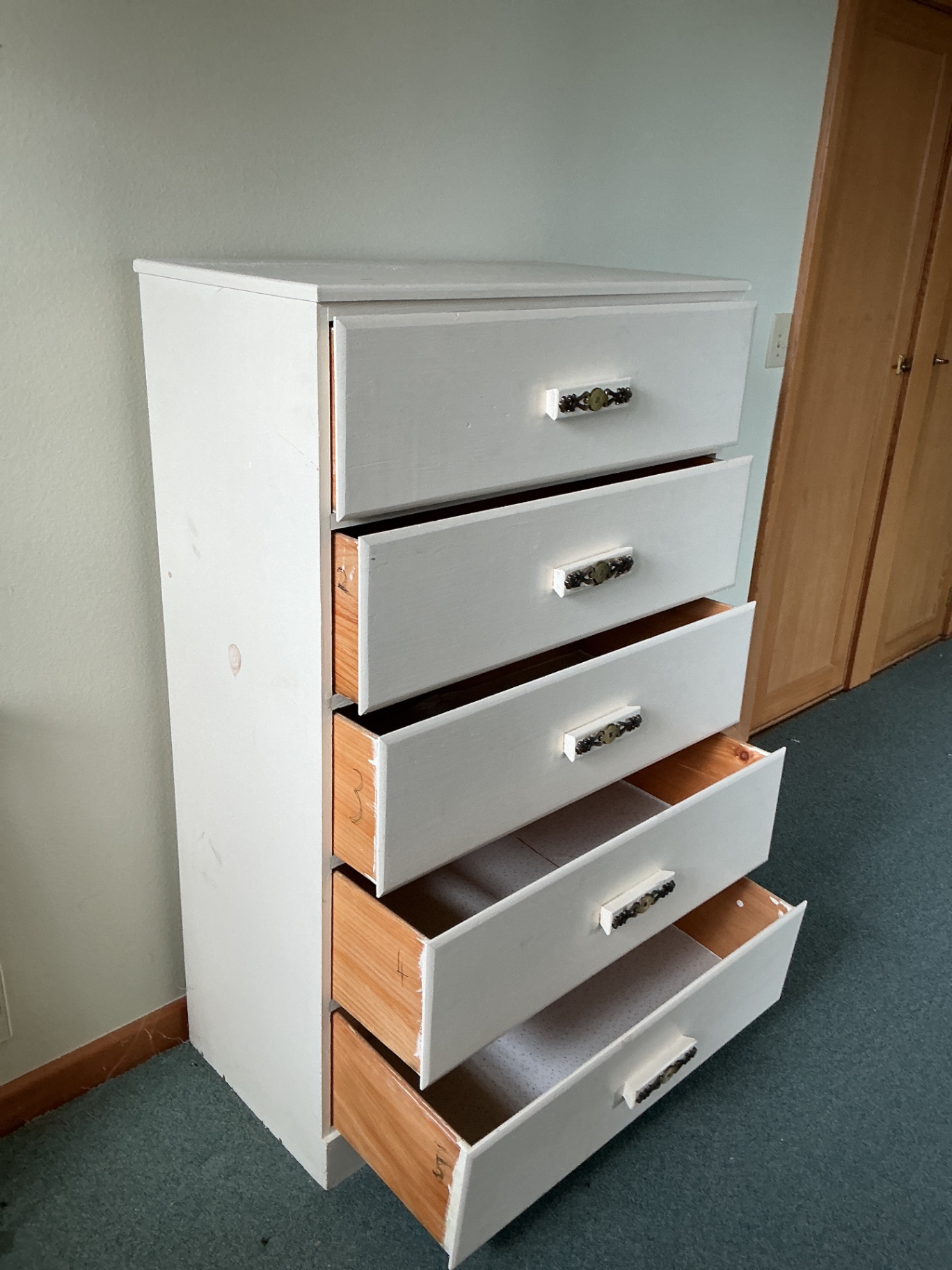 White wooden five-drawer dresser. - image 2 of 4