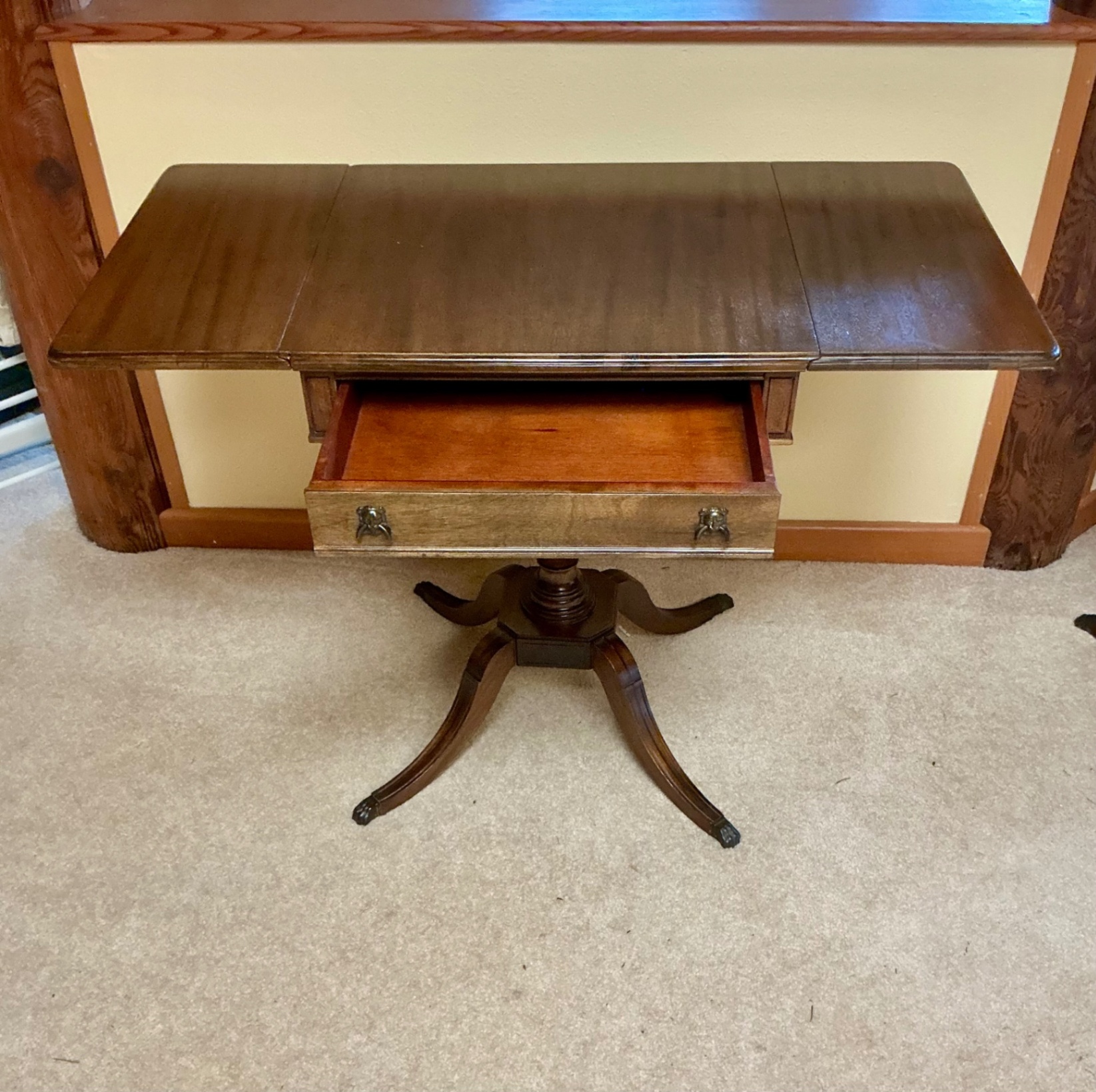 2 Mahogany pedestal table with drop leaves and drawer - image 7 of 8
