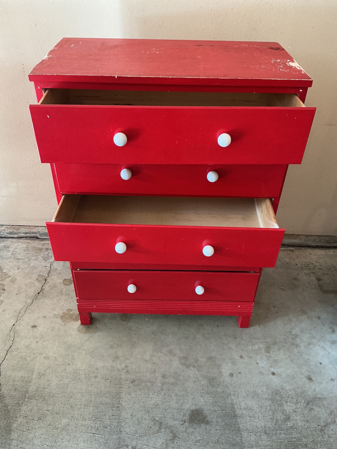 Red painted five-drawer dresser - image 3 of 4