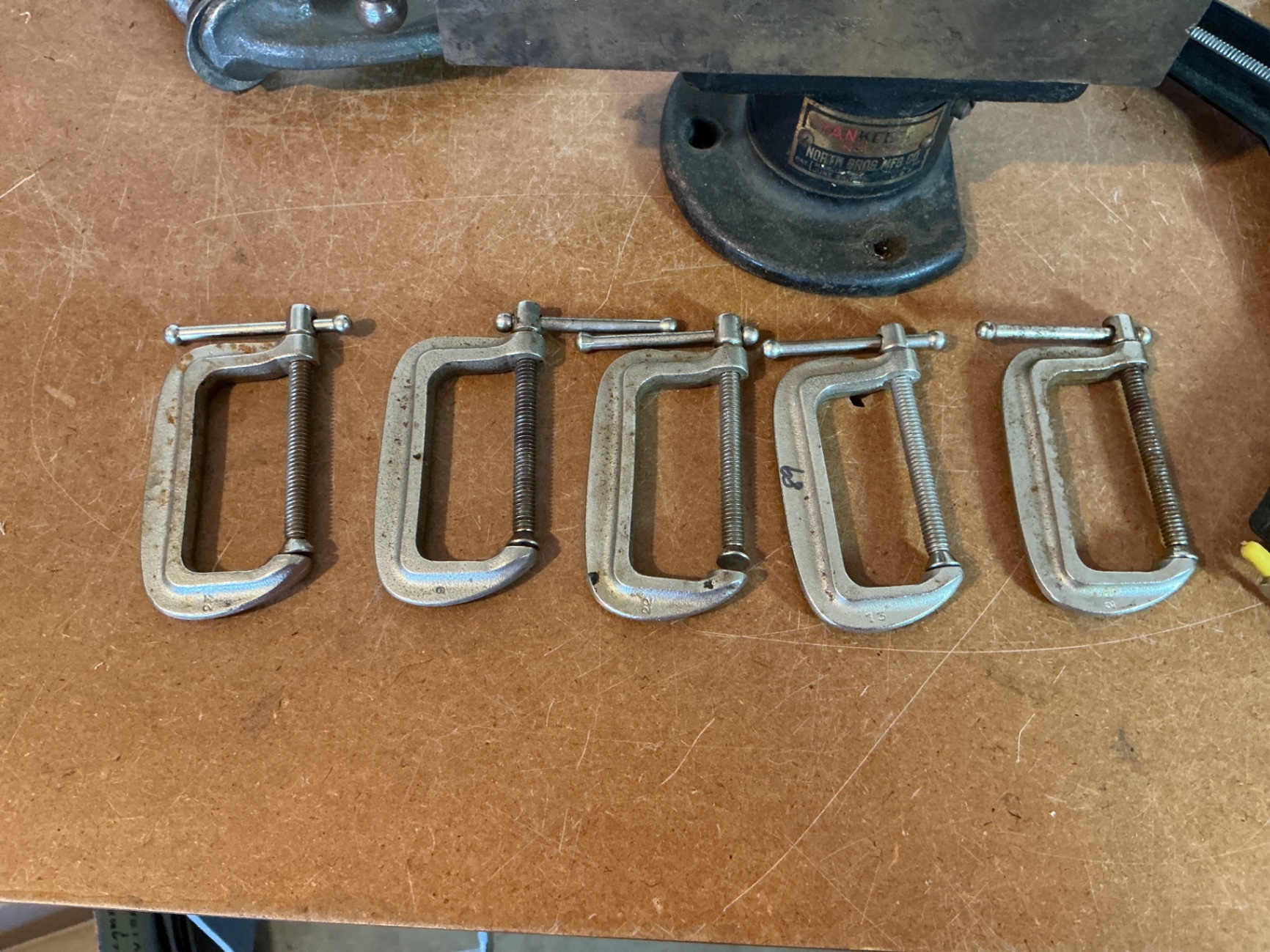 Assorted vintage woodworking clamps and bench vise - image 3 of 7