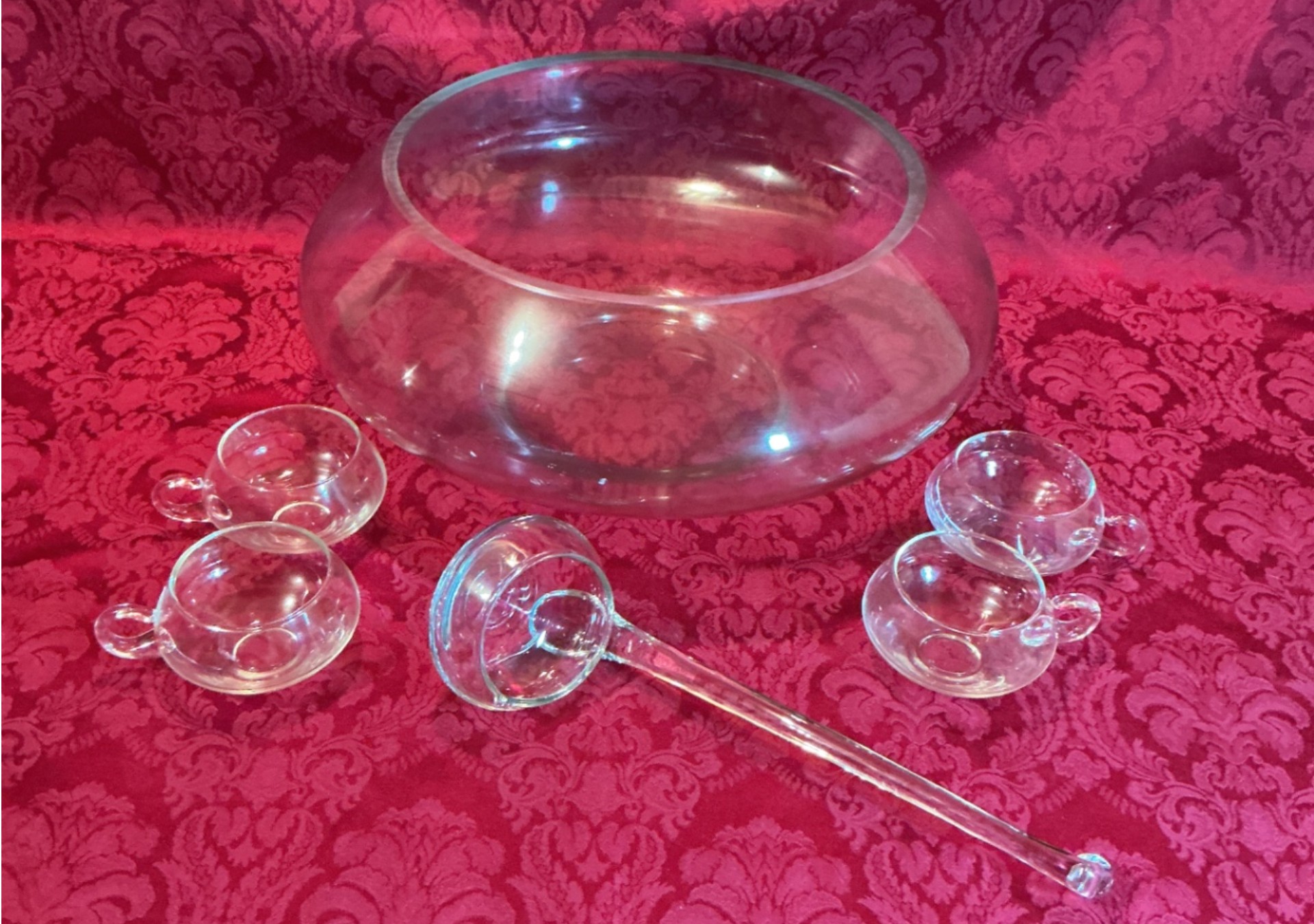 Glass punch bowl with cups and ladle - image 2 of 3