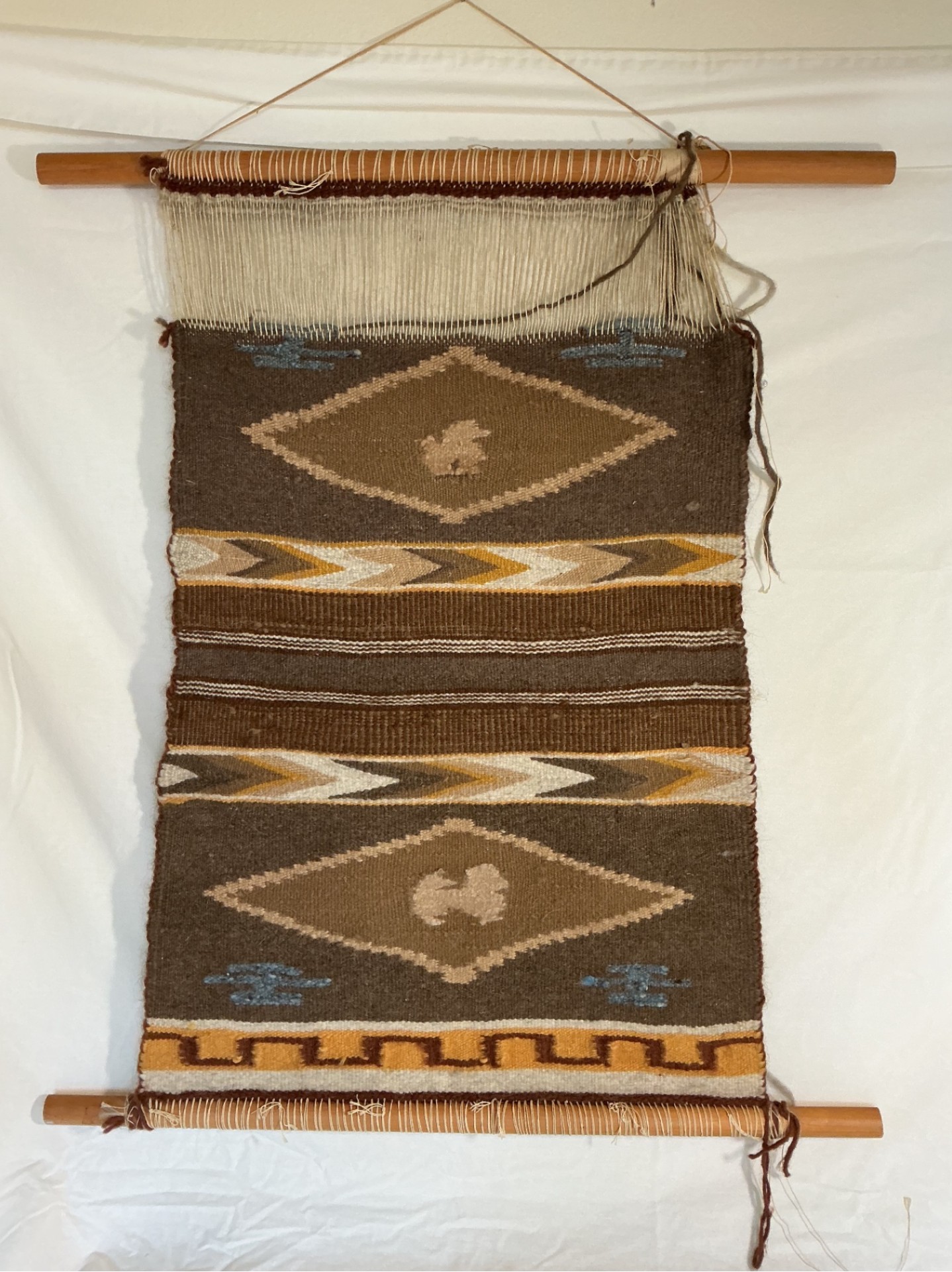 Vintage Woven wall hanging & rosewood inlay plaque from India.  - image 2 of 6