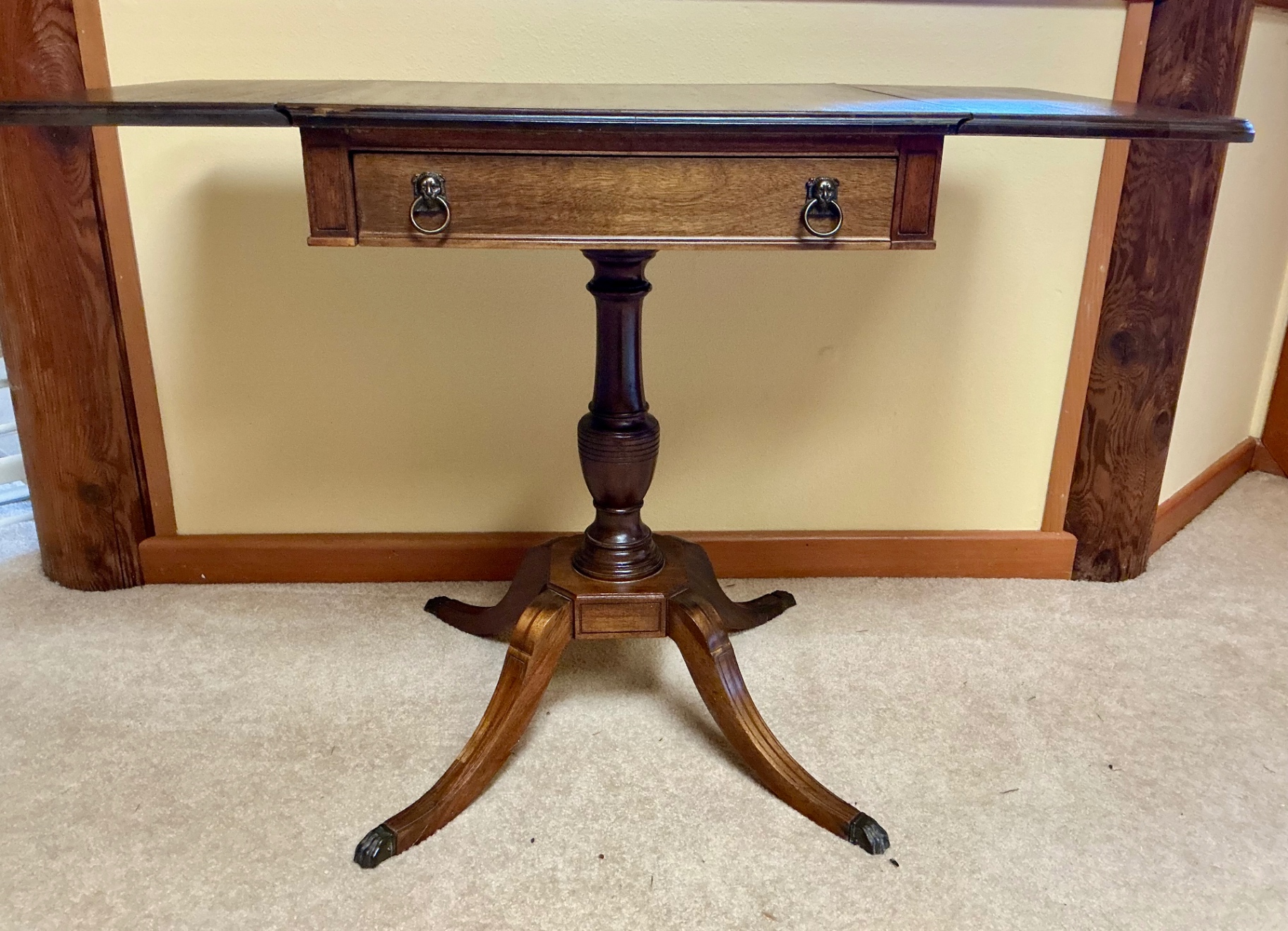2 Mahogany pedestal table with drop leaves and drawer - image 4 of 8