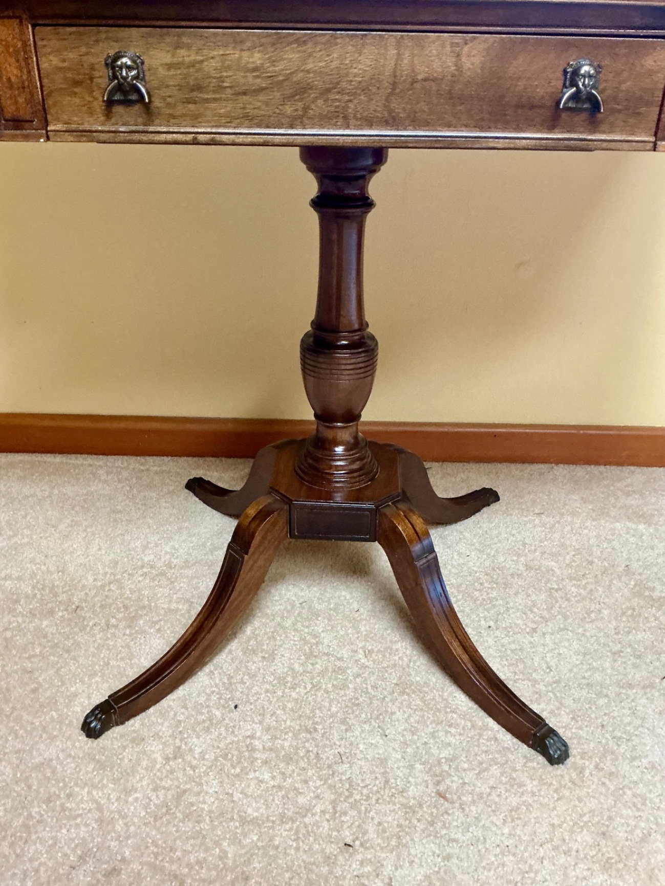 2 Mahogany pedestal table with drop leaves and drawer - image 5 of 8