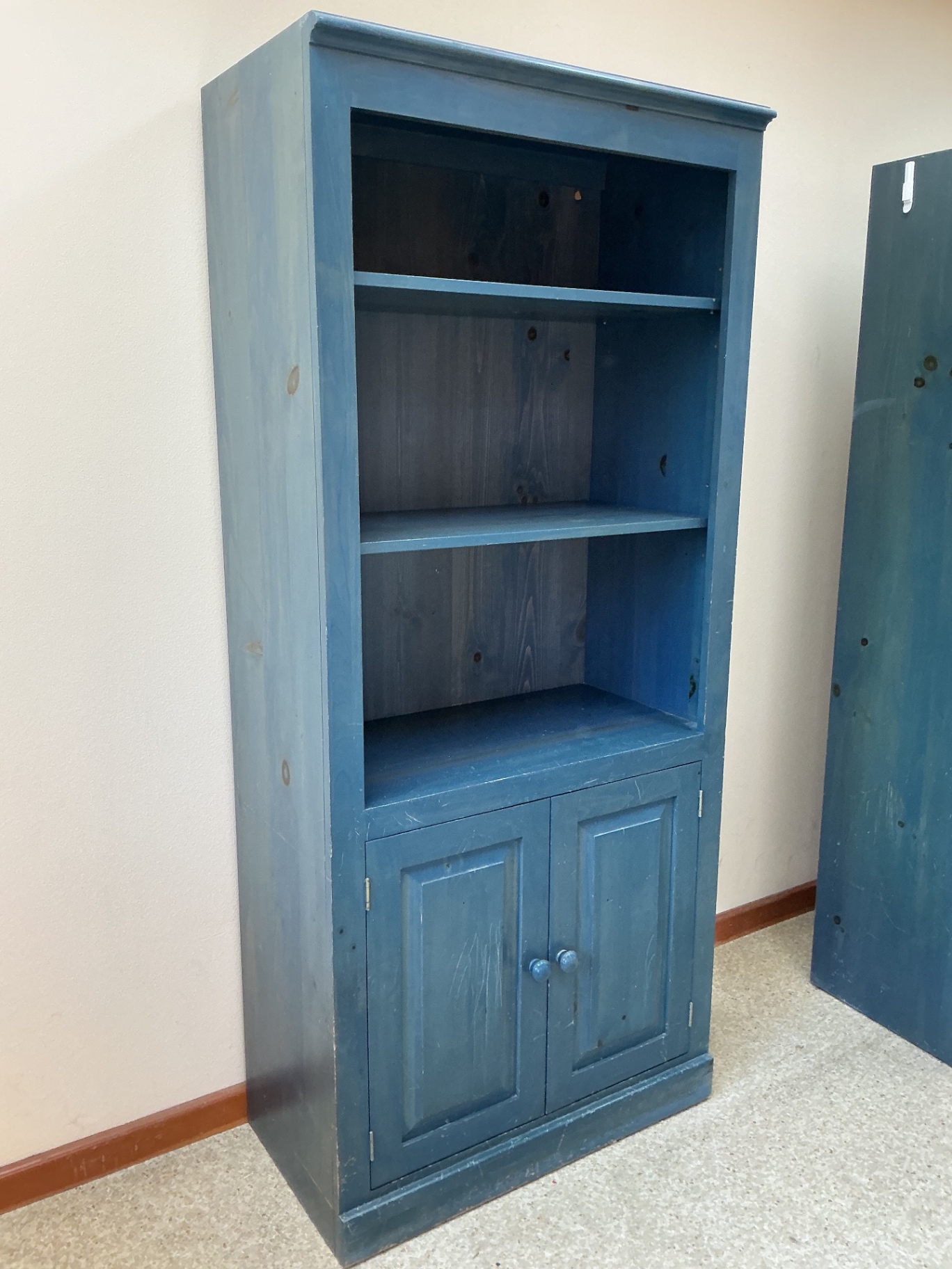Blue cabinet with open shelving and lower cupboard - image 2 of 4