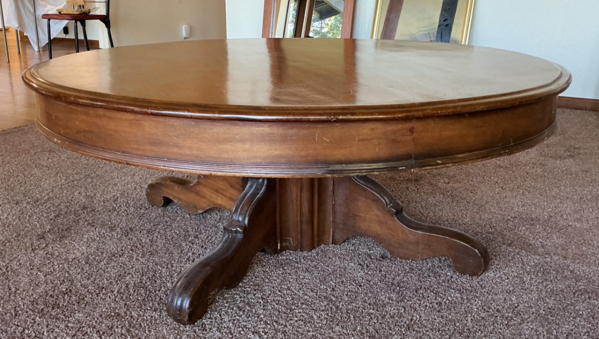 Round wooden coffee table with pedestal base - image 3 of 5