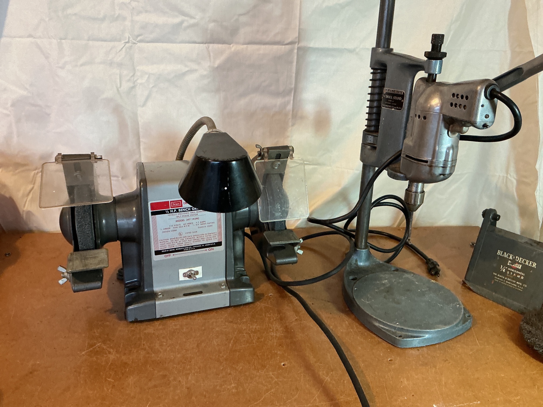 Vintage Black & Decker drill stand and bench grinder - image 1 of 5