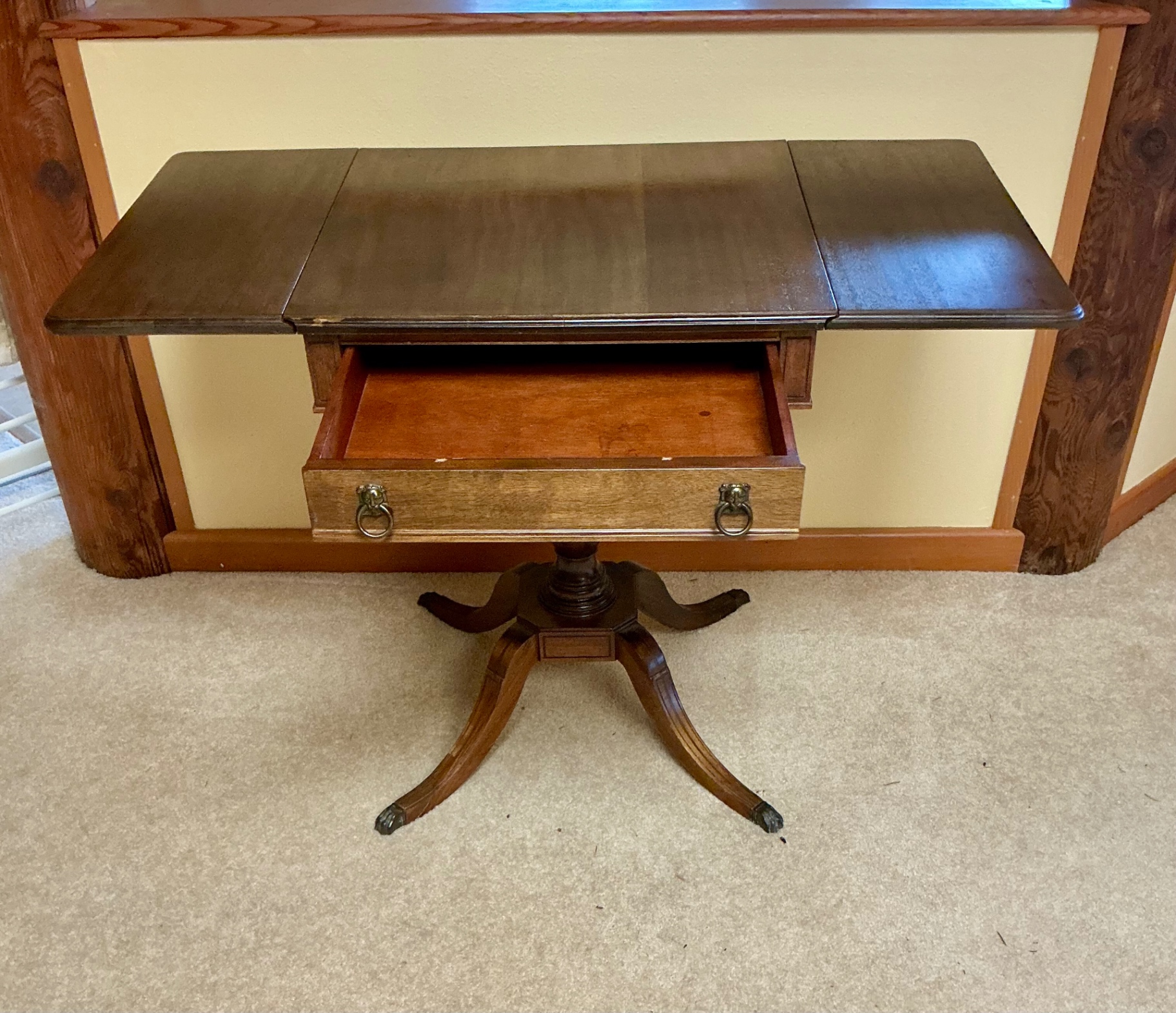 2 Mahogany pedestal table with drop leaves and drawer - image 2 of 8