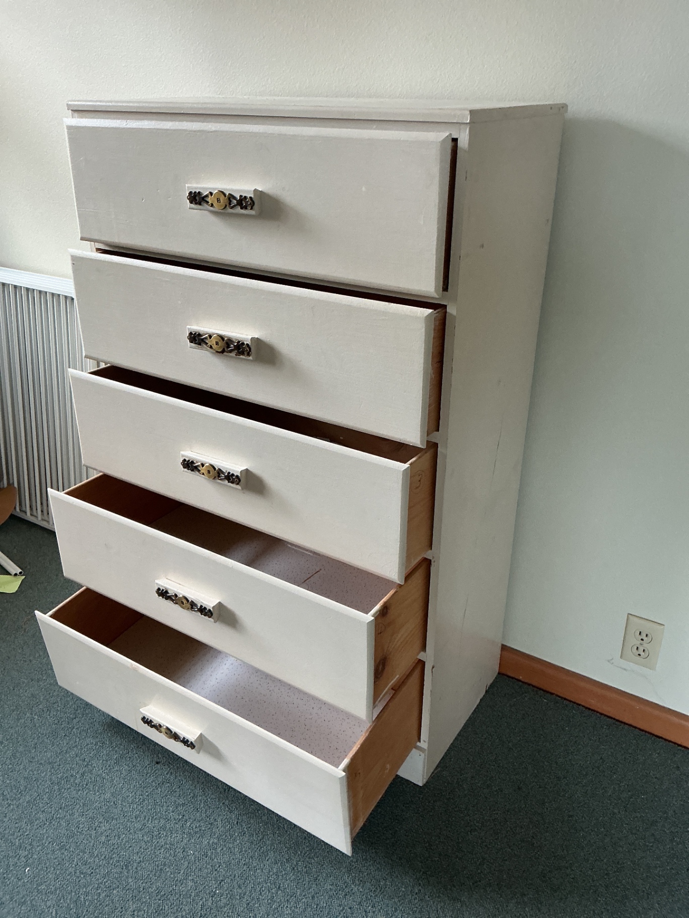 White wooden five-drawer dresser. - image 3 of 4