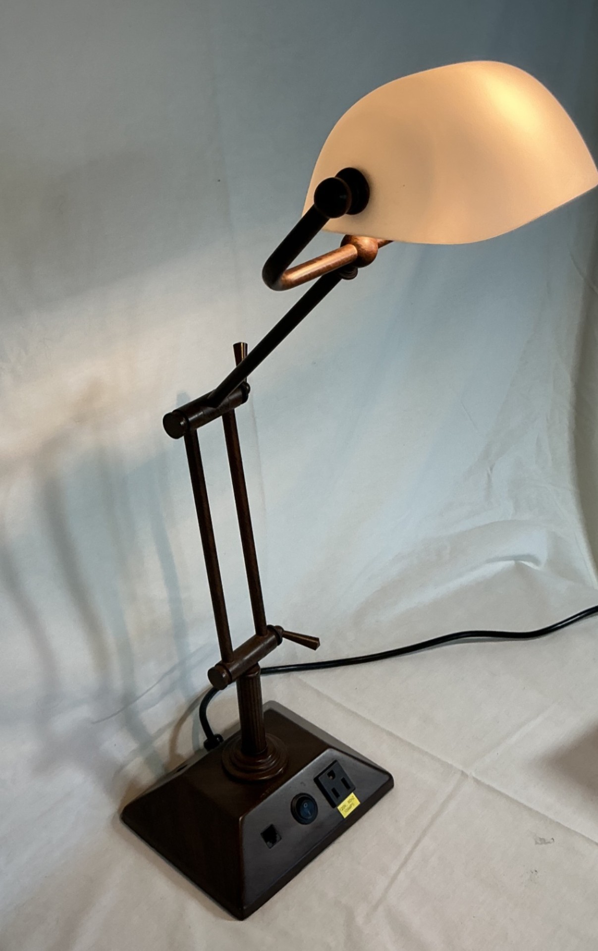 Industrial adjustable desk lamp with frosted shade and vintage metronomes. - image 2 of 5