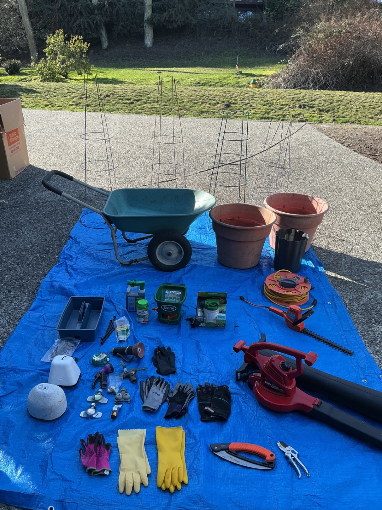 Gardening tools and equipment with wheelbarrow and pots - image 1 of 8