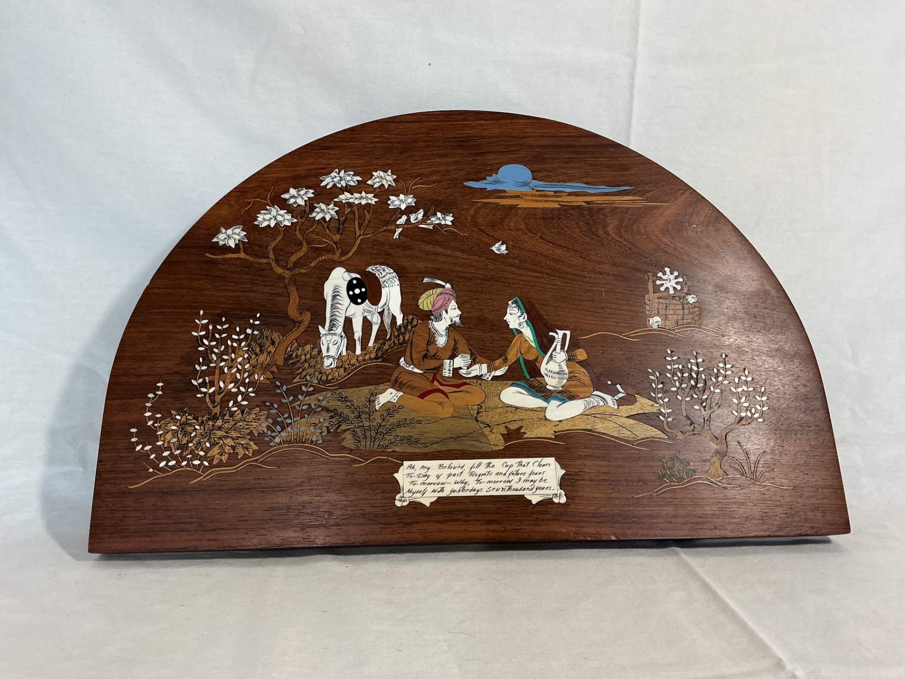 Vintage Woven wall hanging & rosewood inlay plaque from India. - image 4 of 6