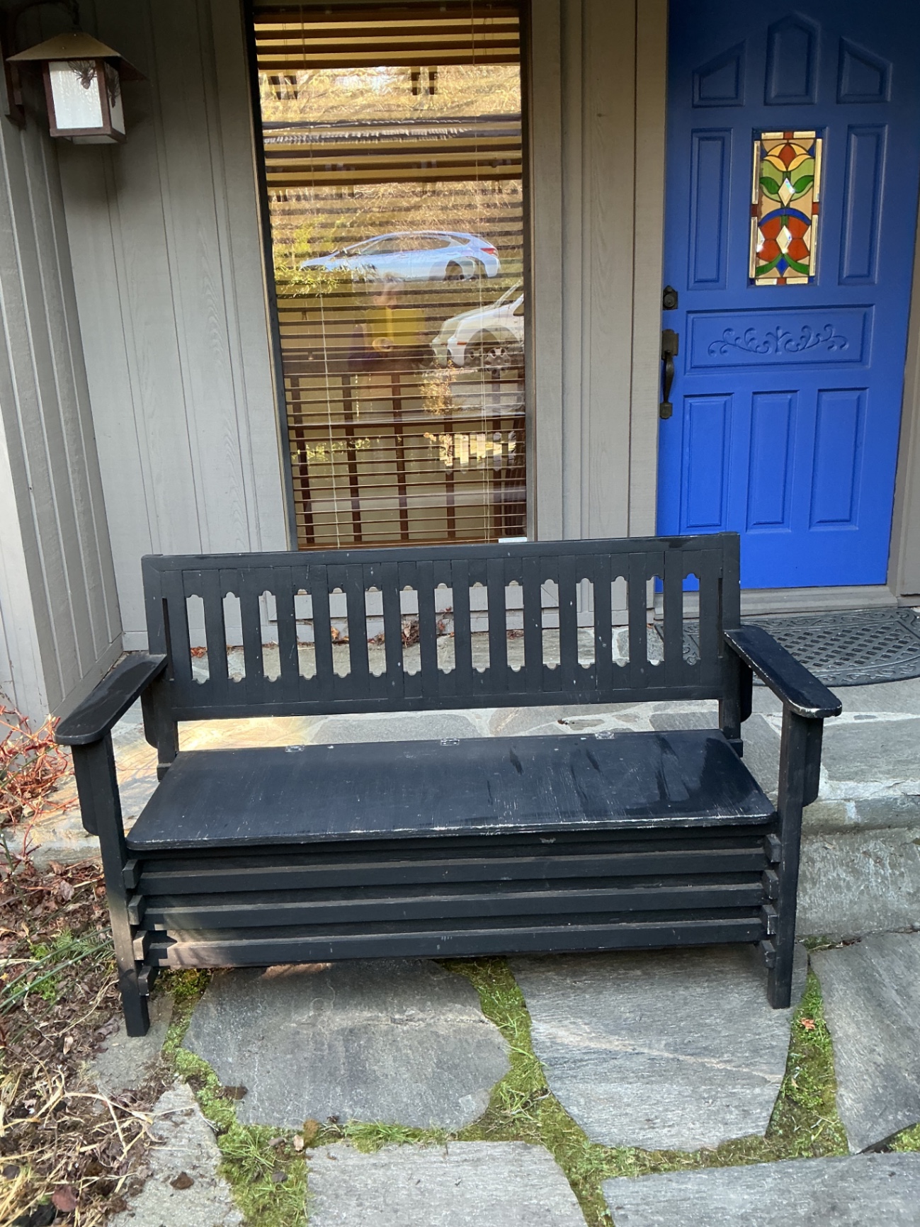 Black outdoor storage bench. - image 1 of 3