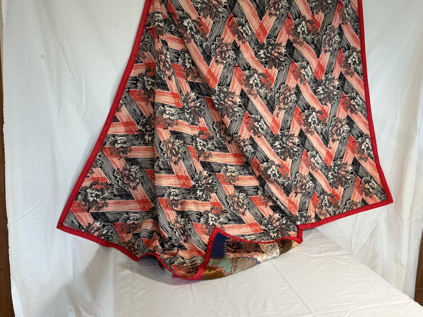 Antique silk patchwork quilt with embroidery. - image 4 of 14