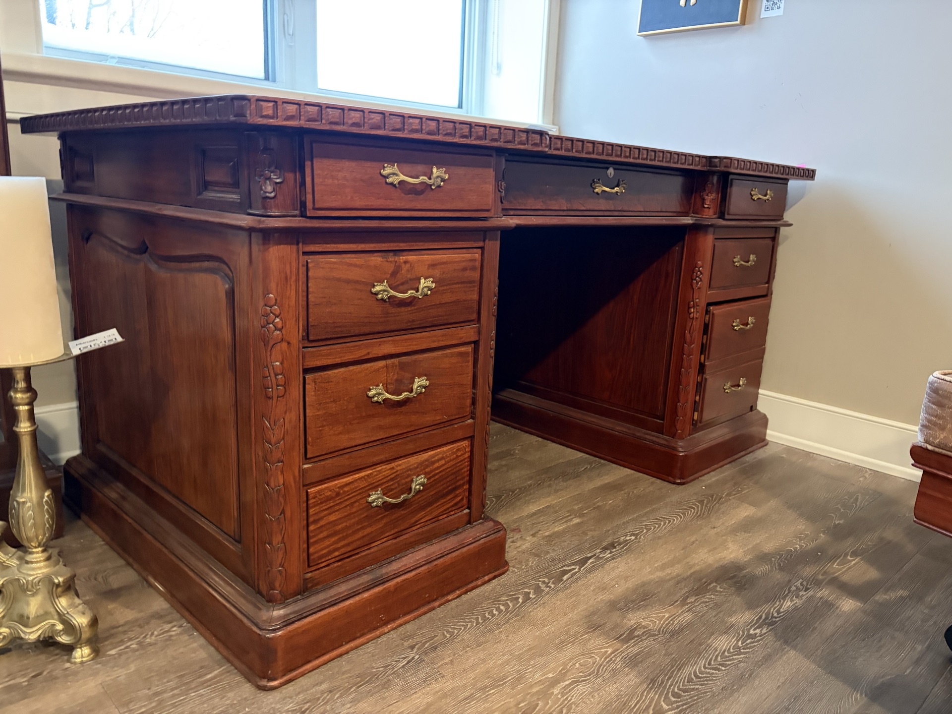Antique wooden desk with multiple drawers - image 1 of 9