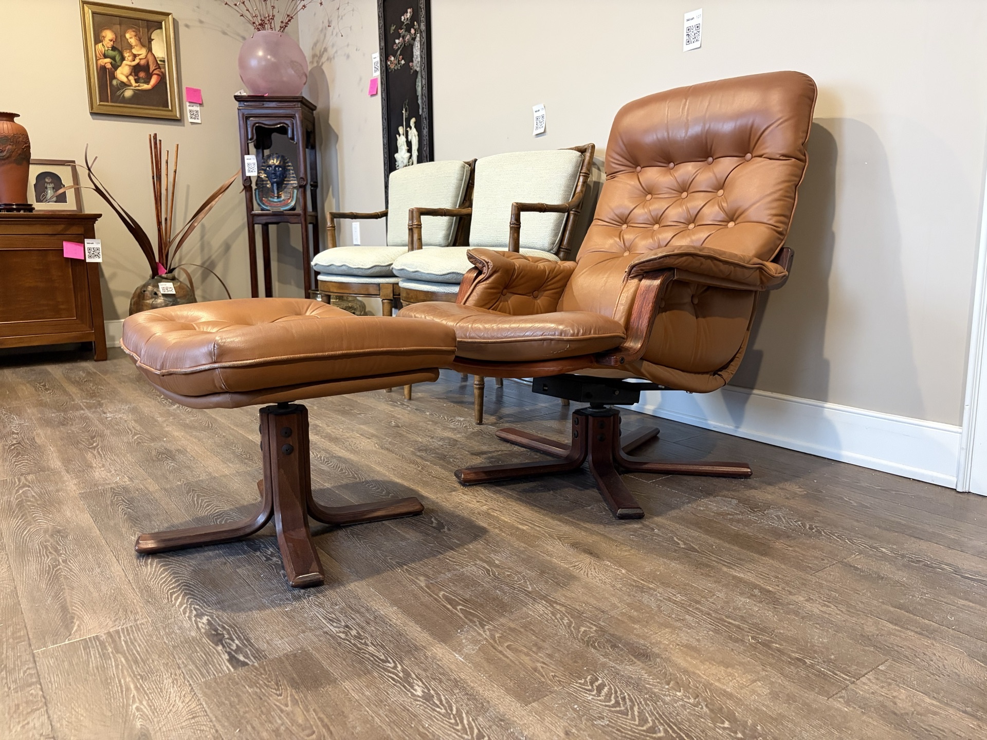 Leather recliner chair with matching ottoman - image 1 of 11