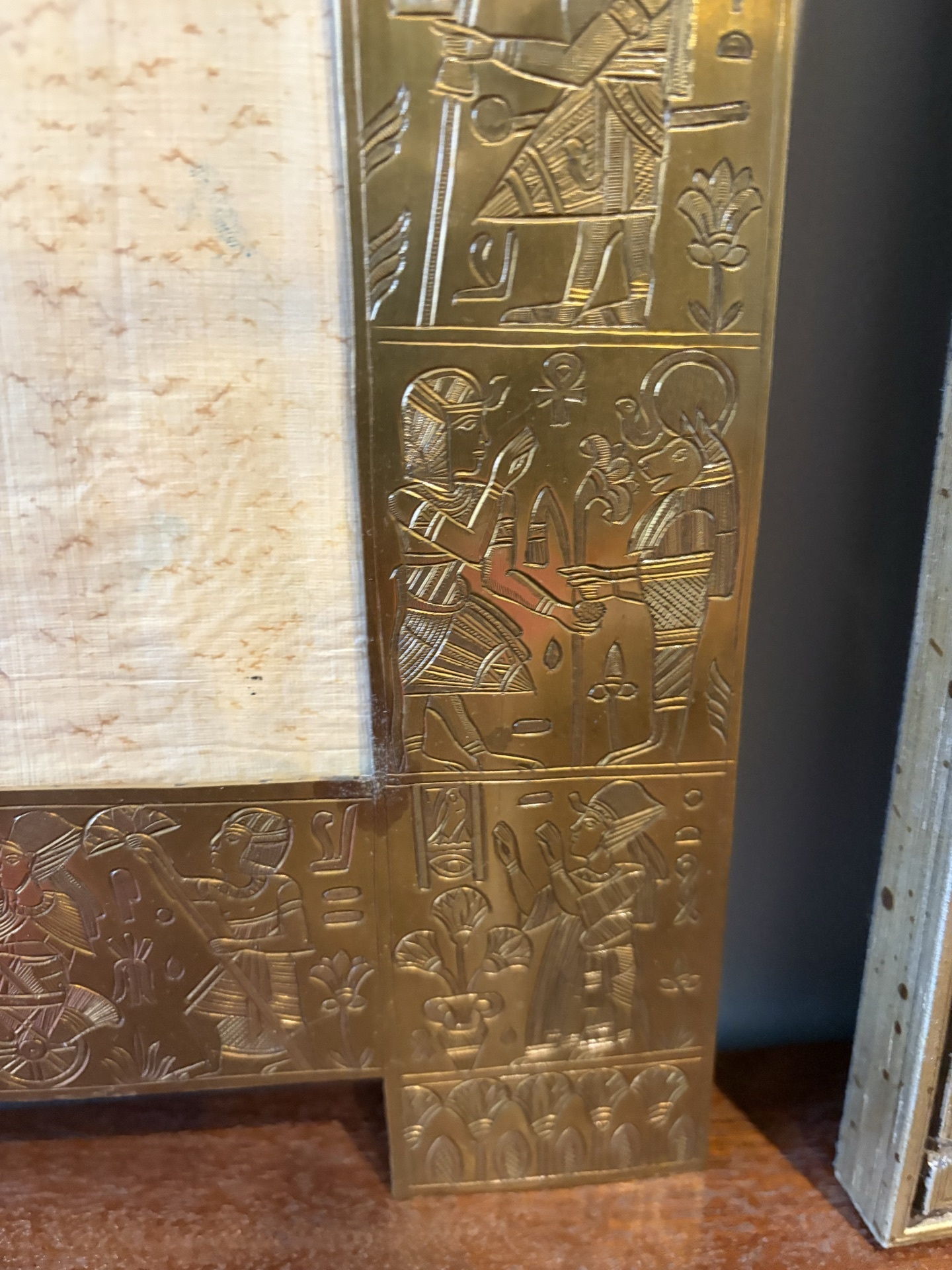 Antique brass Egyptian "key of life" frame with winged sun and ankh motif - image 6 of 9