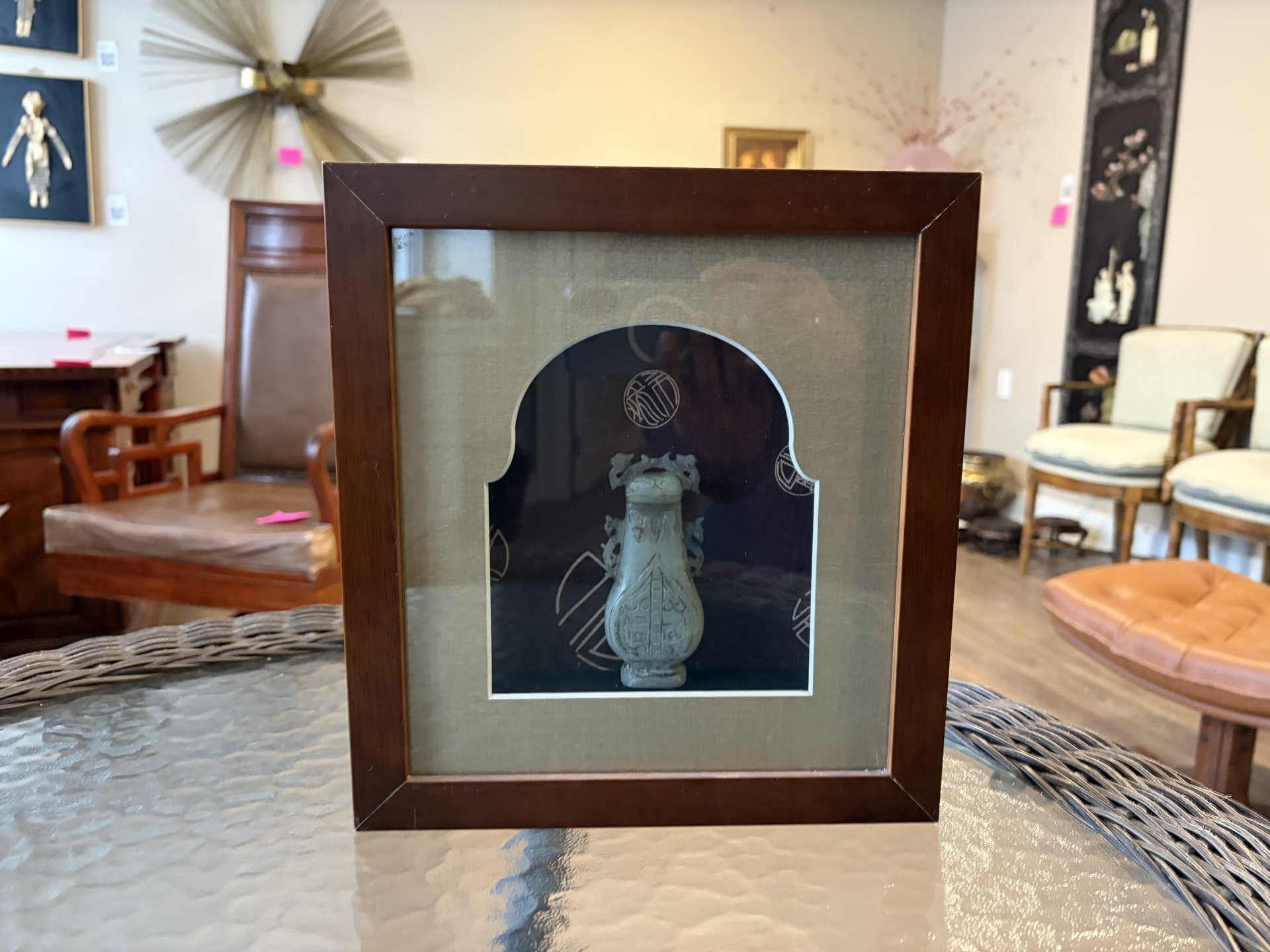 Green Jade Vase in Frame - image 2 of 6