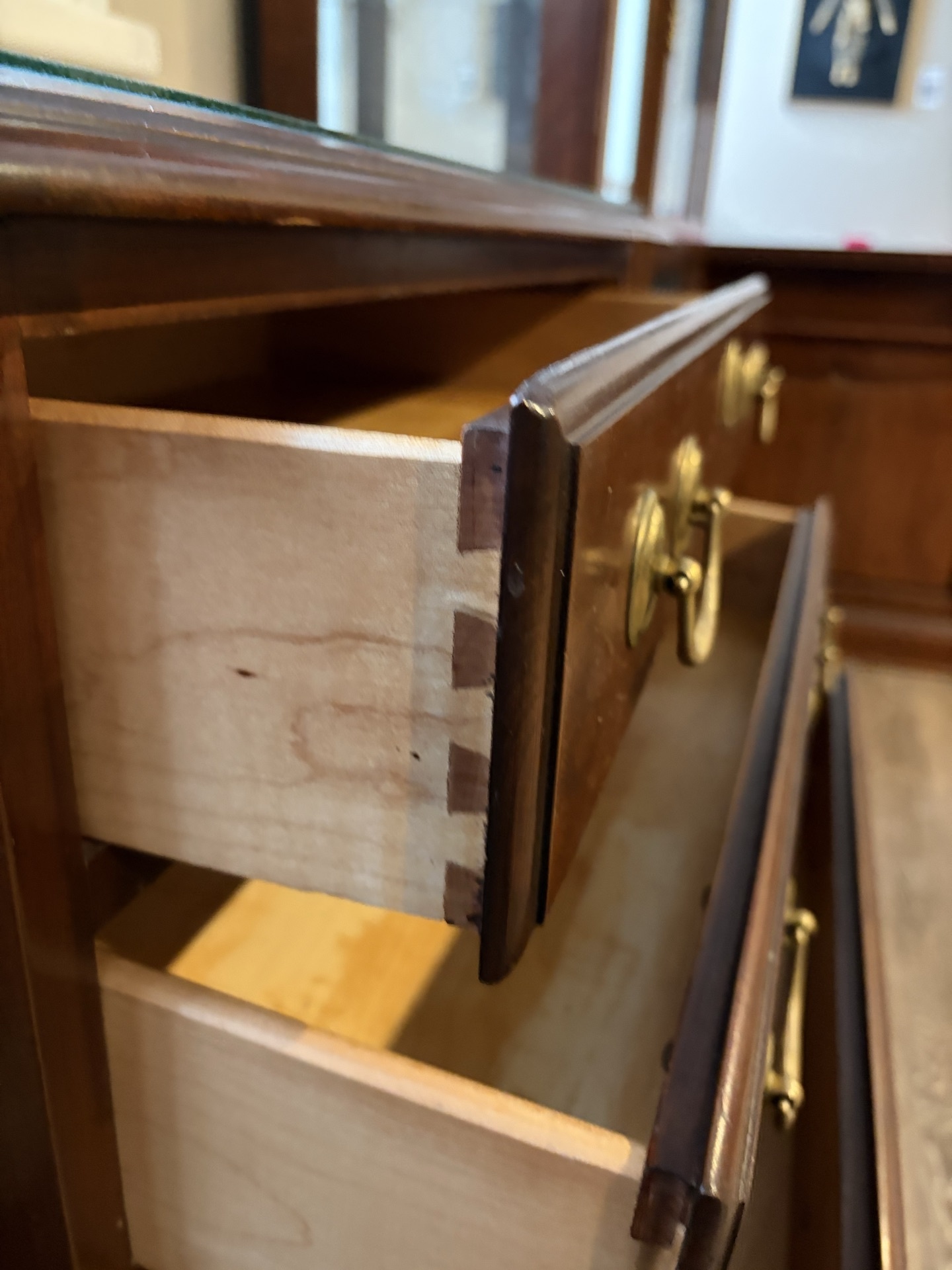 Dark wood five-drawer dresser with brass hardware - image 3 of 7