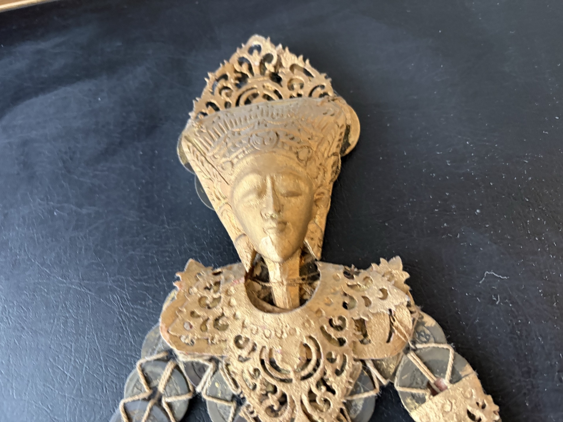 Chinese framed metal-lace figure with coin-dress - image 2 of 6