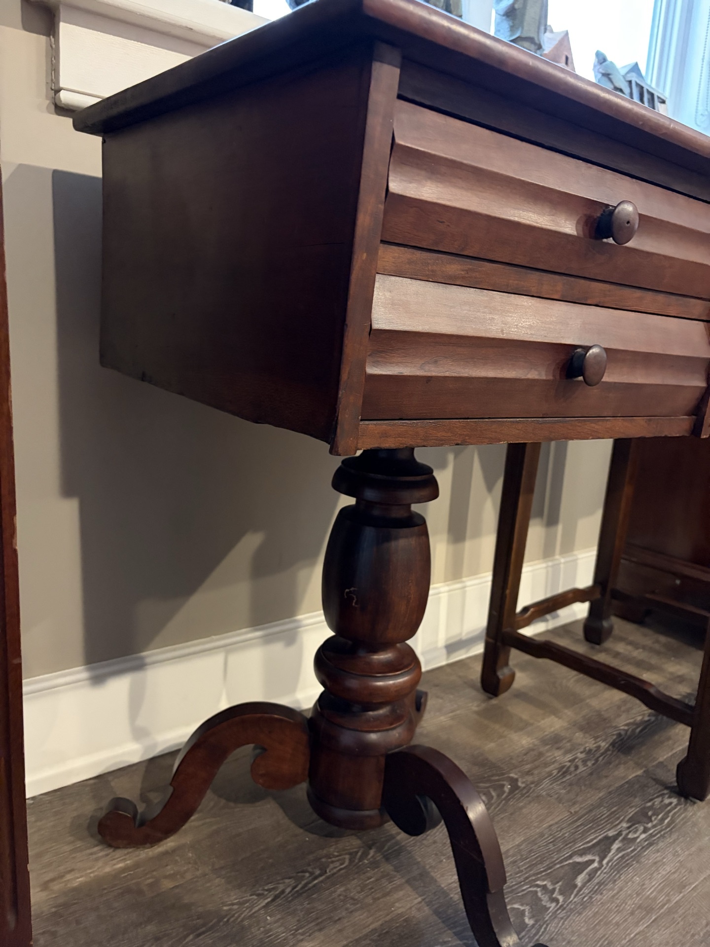 Antique dark wood console table with two drawers - image 5 of 7