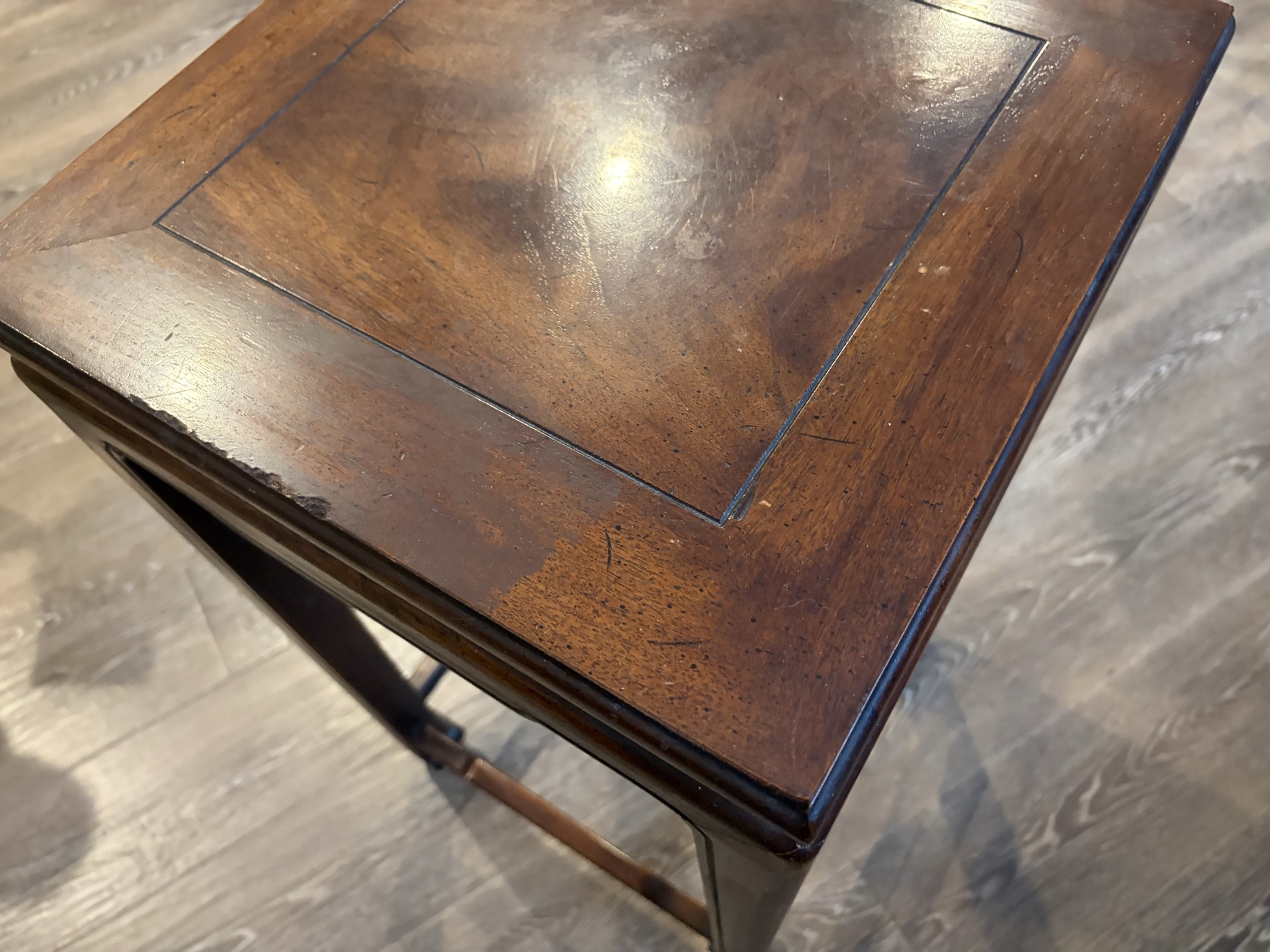 Dark wood square-top side table - image 4 of 7