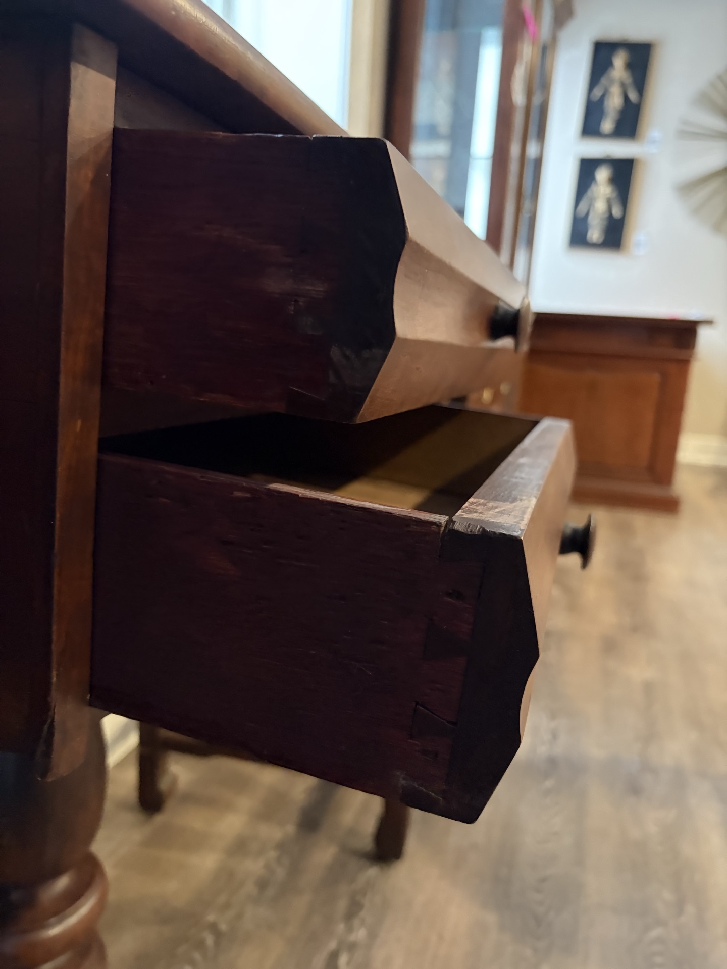 Antique dark wood console table with two drawers - image 2 of 7