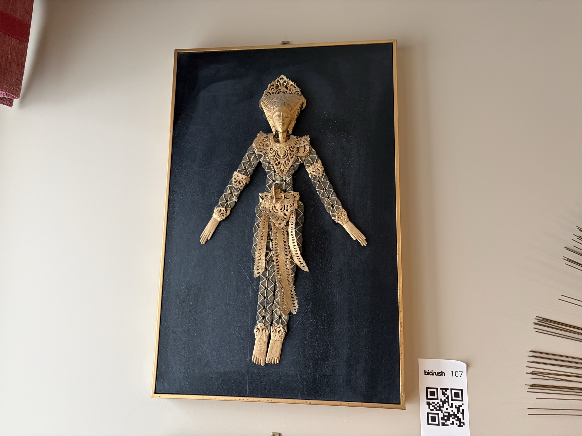 Chinese framed metal-lace figure with coin-dress - image 1 of 6