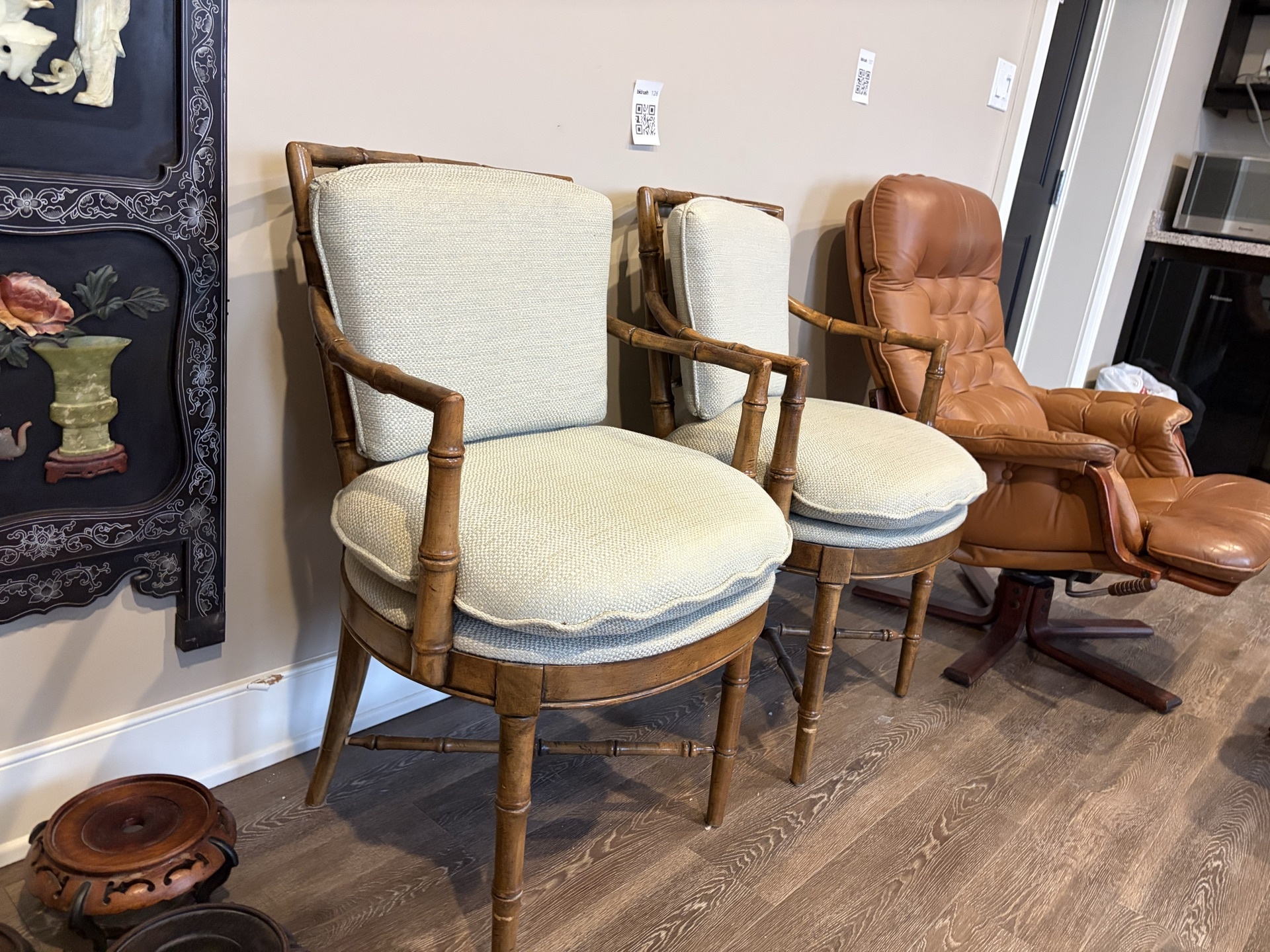 Pair of bamboo-frame chairs - image 1 of 8