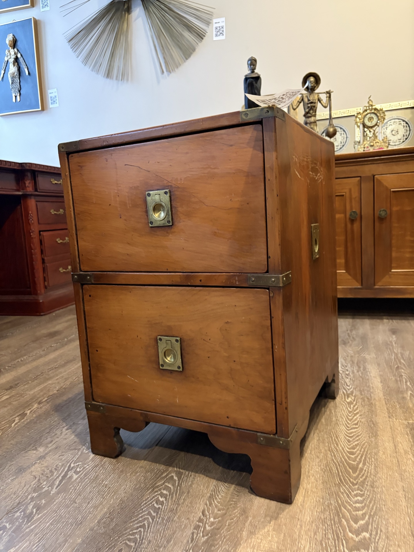 Antique two-drawer wood cabinet - image 1 of 10