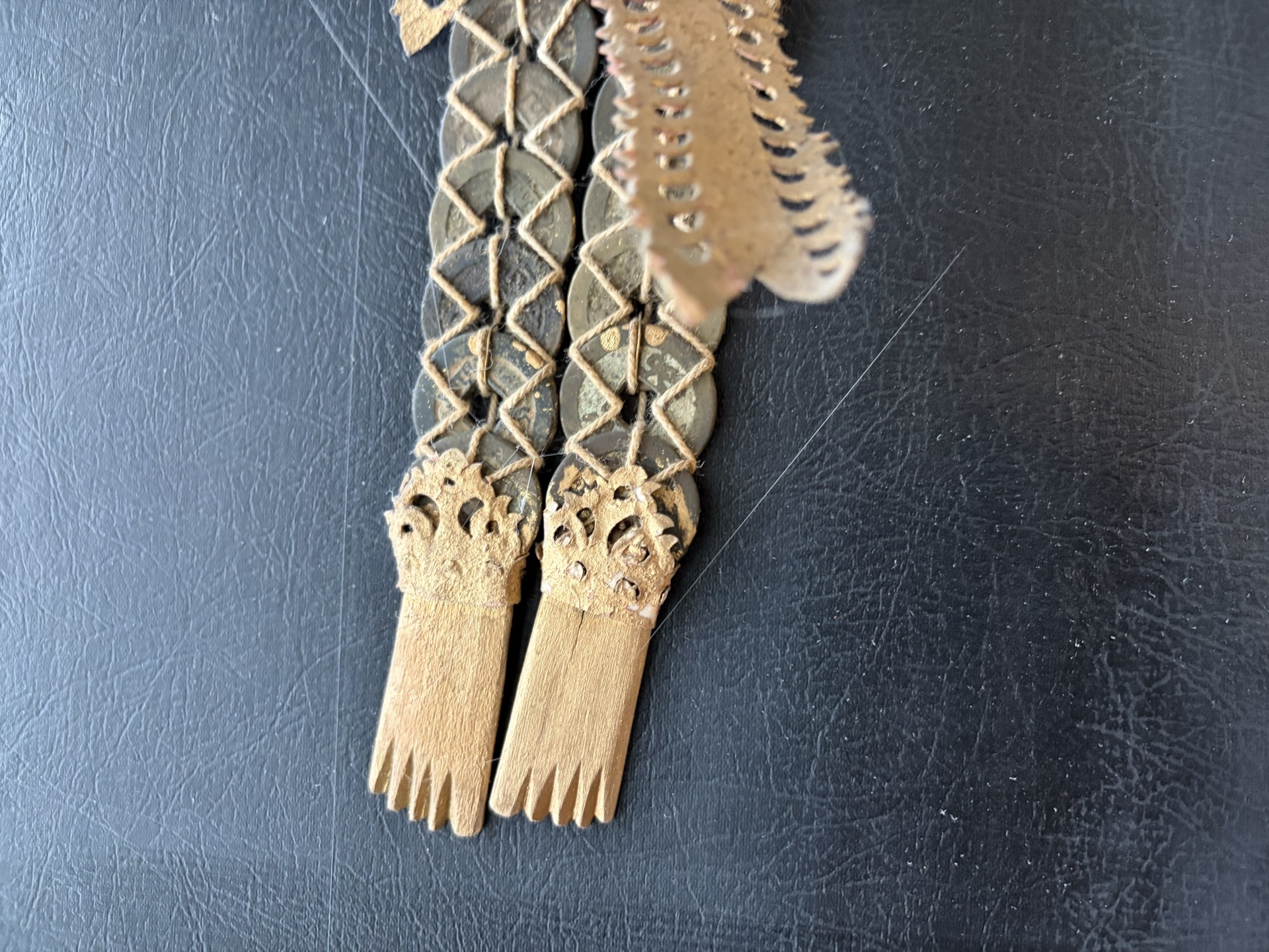 Chinese framed metal-lace figure with coin-dress - image 3 of 6