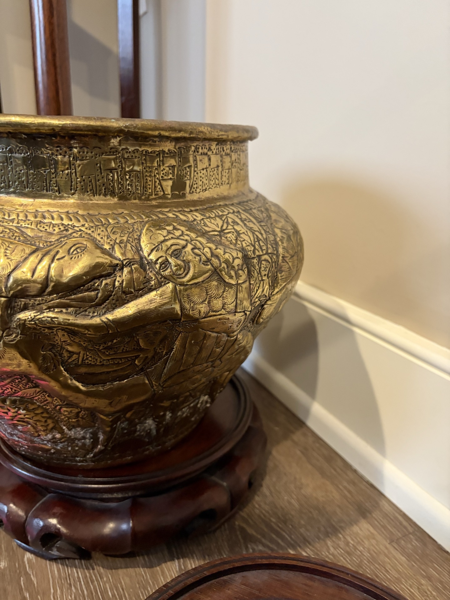 Ornate Brass Planter on Wooden Stand - image 3 of 6