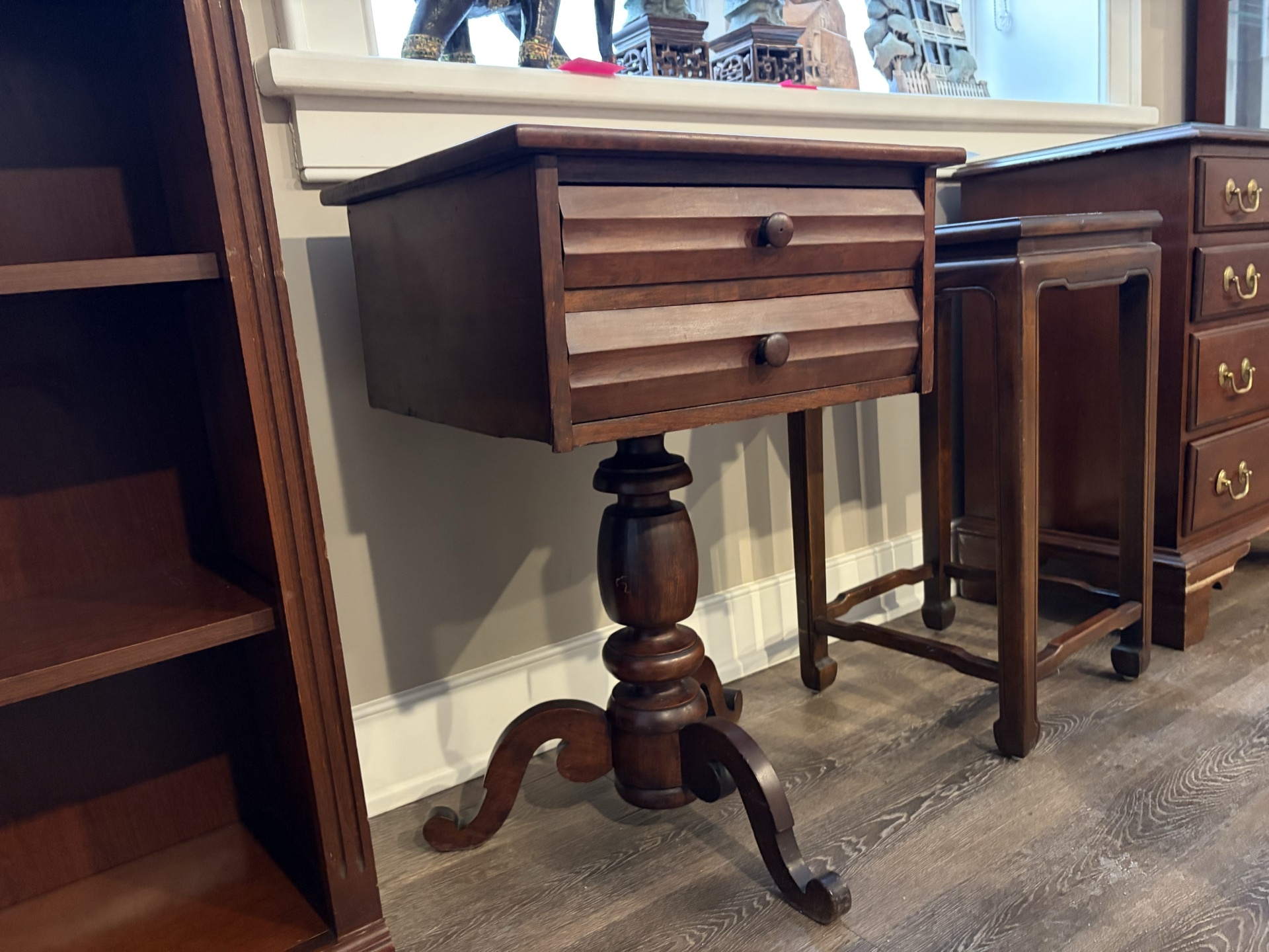 Antique dark wood console table with two drawers - image 7 of 7