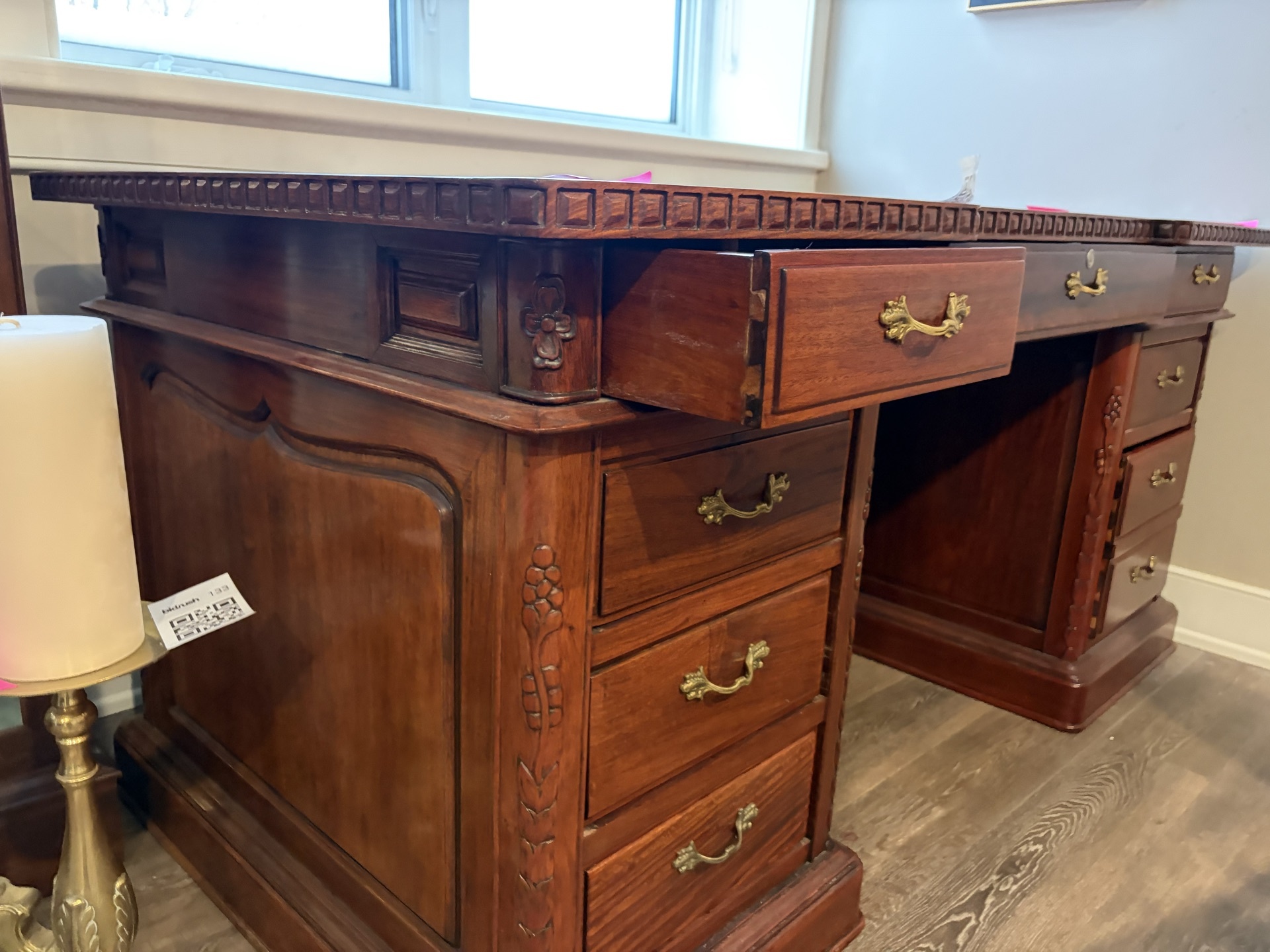 Antique wooden desk with multiple drawers - image 7 of 9