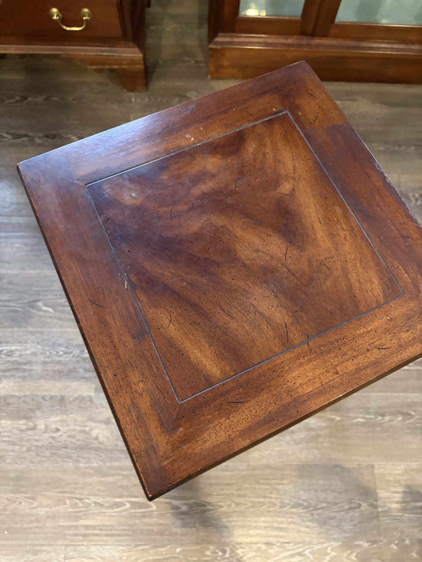 Dark wood square-top side table - image 2 of 7