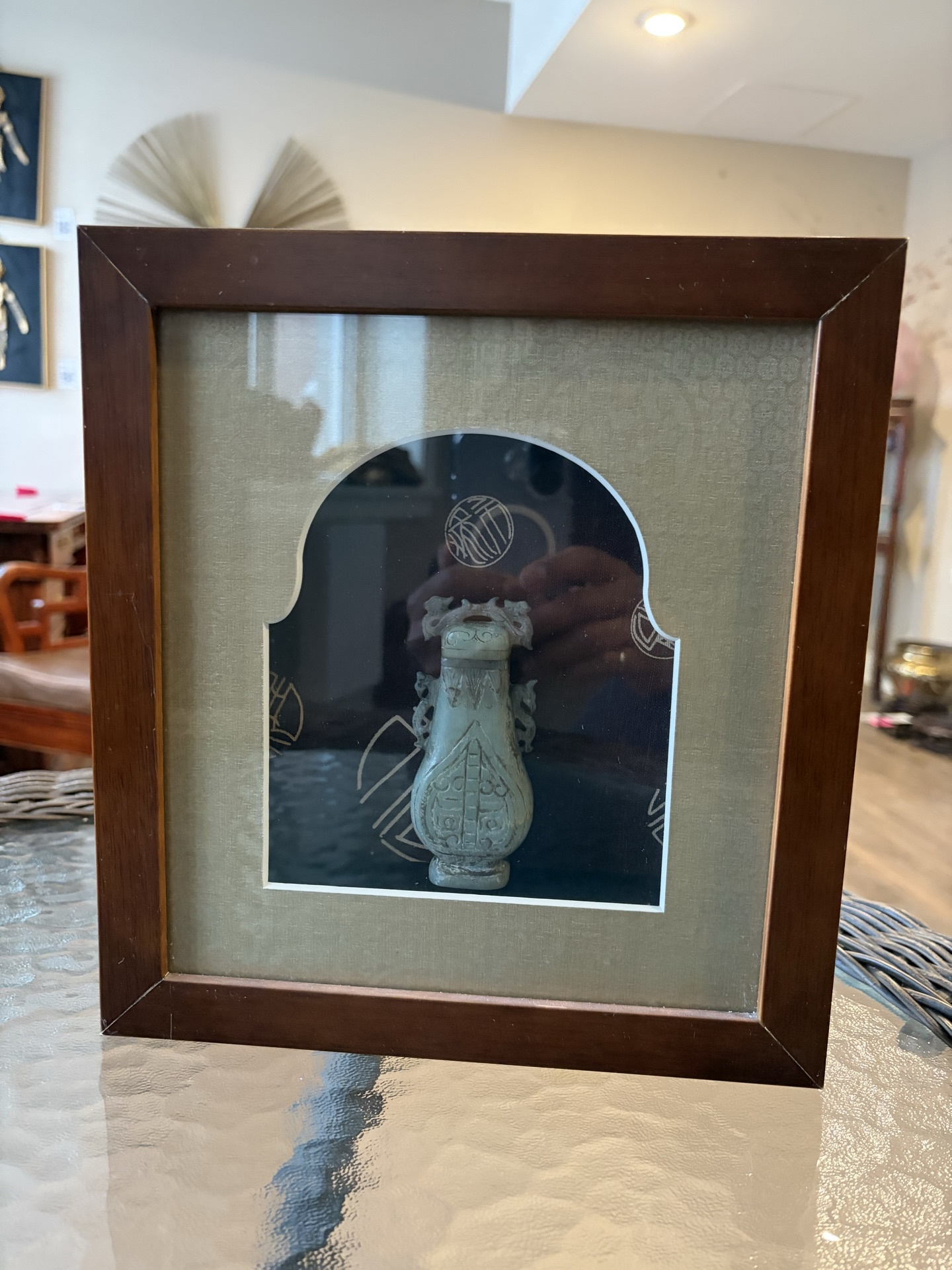 Green Jade Vase in Frame - image 1 of 6