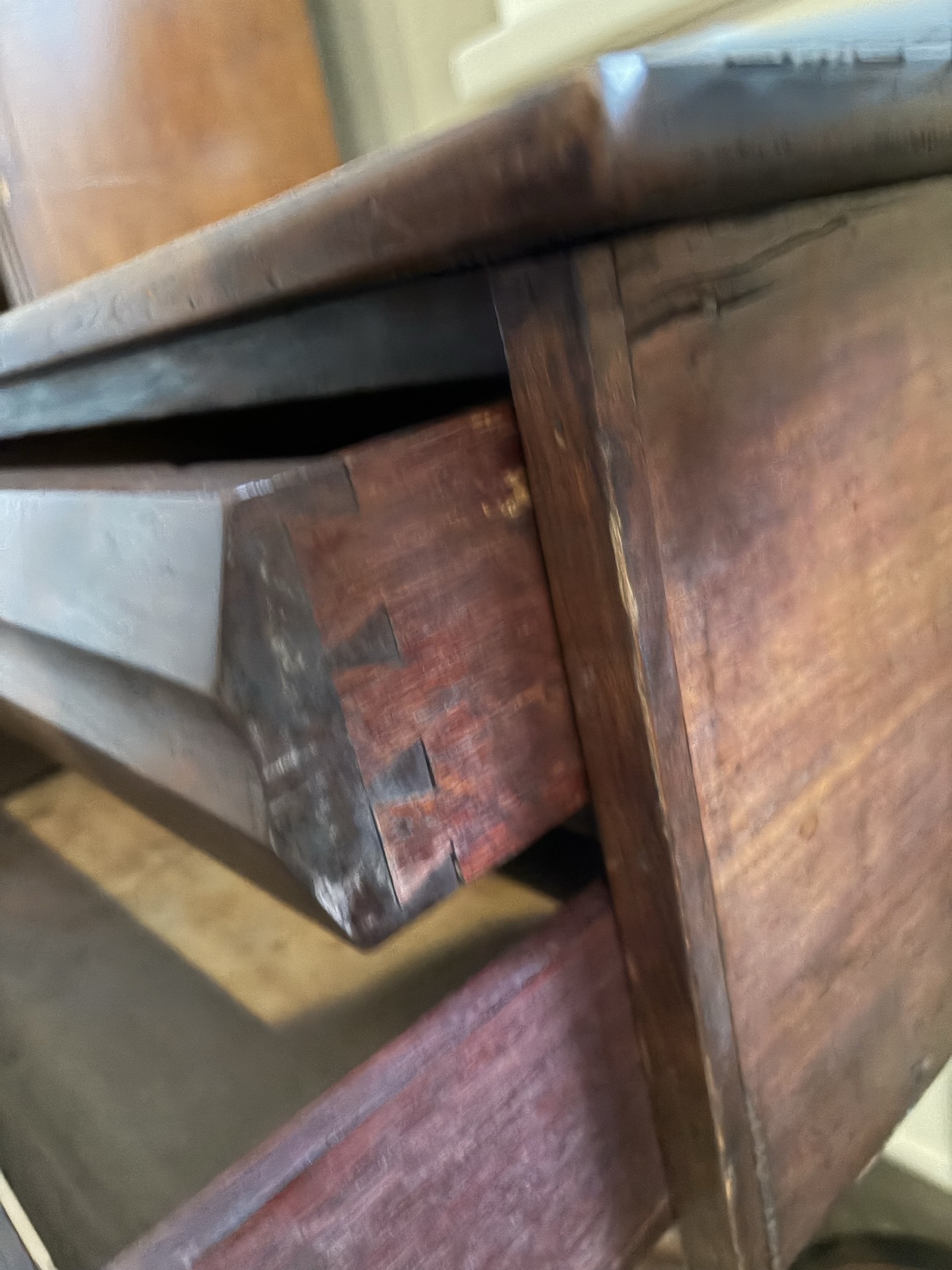 Antique dark wood console table with two drawers - image 3 of 7