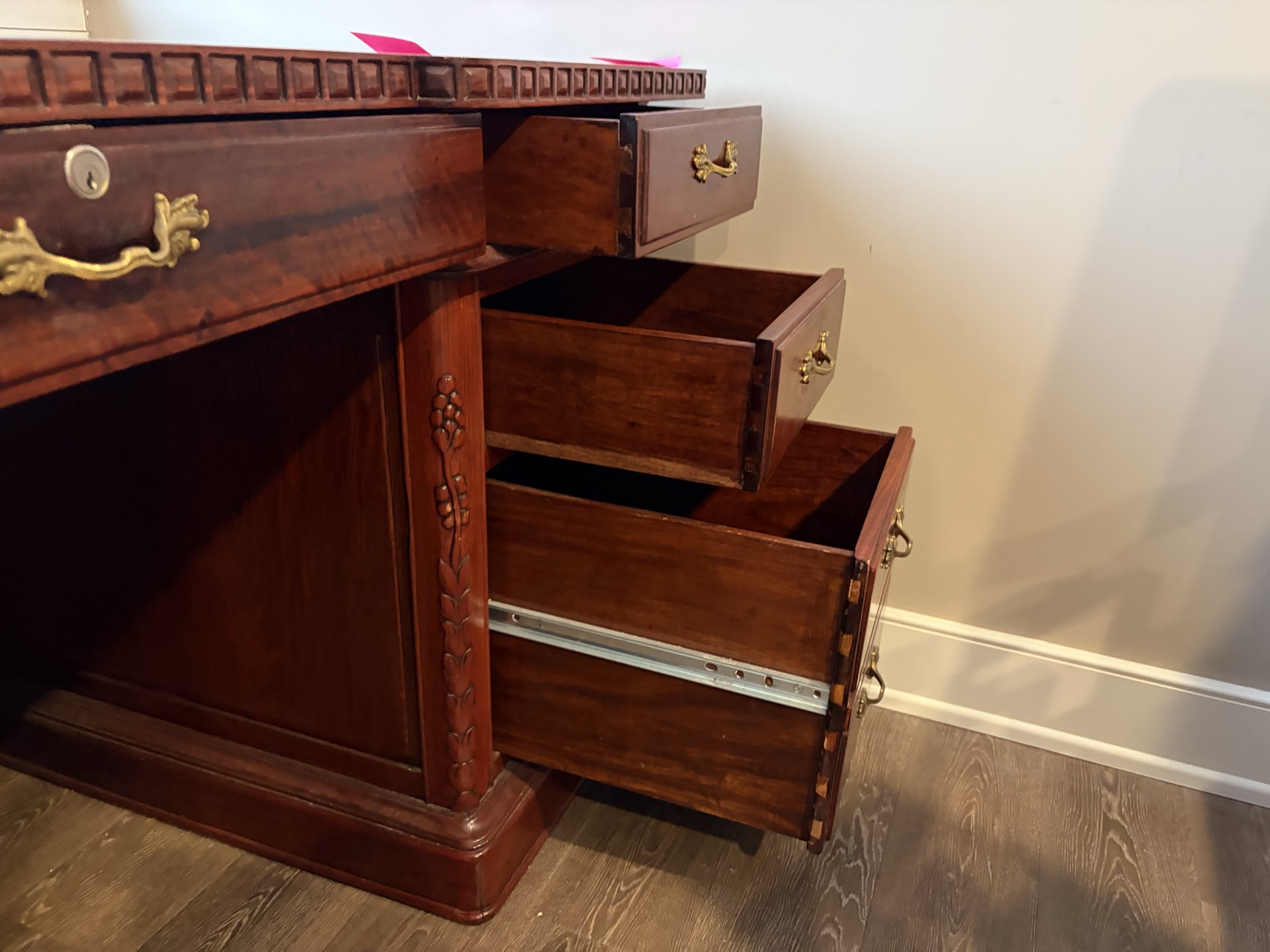 Antique wooden desk with multiple drawers - image 6 of 9