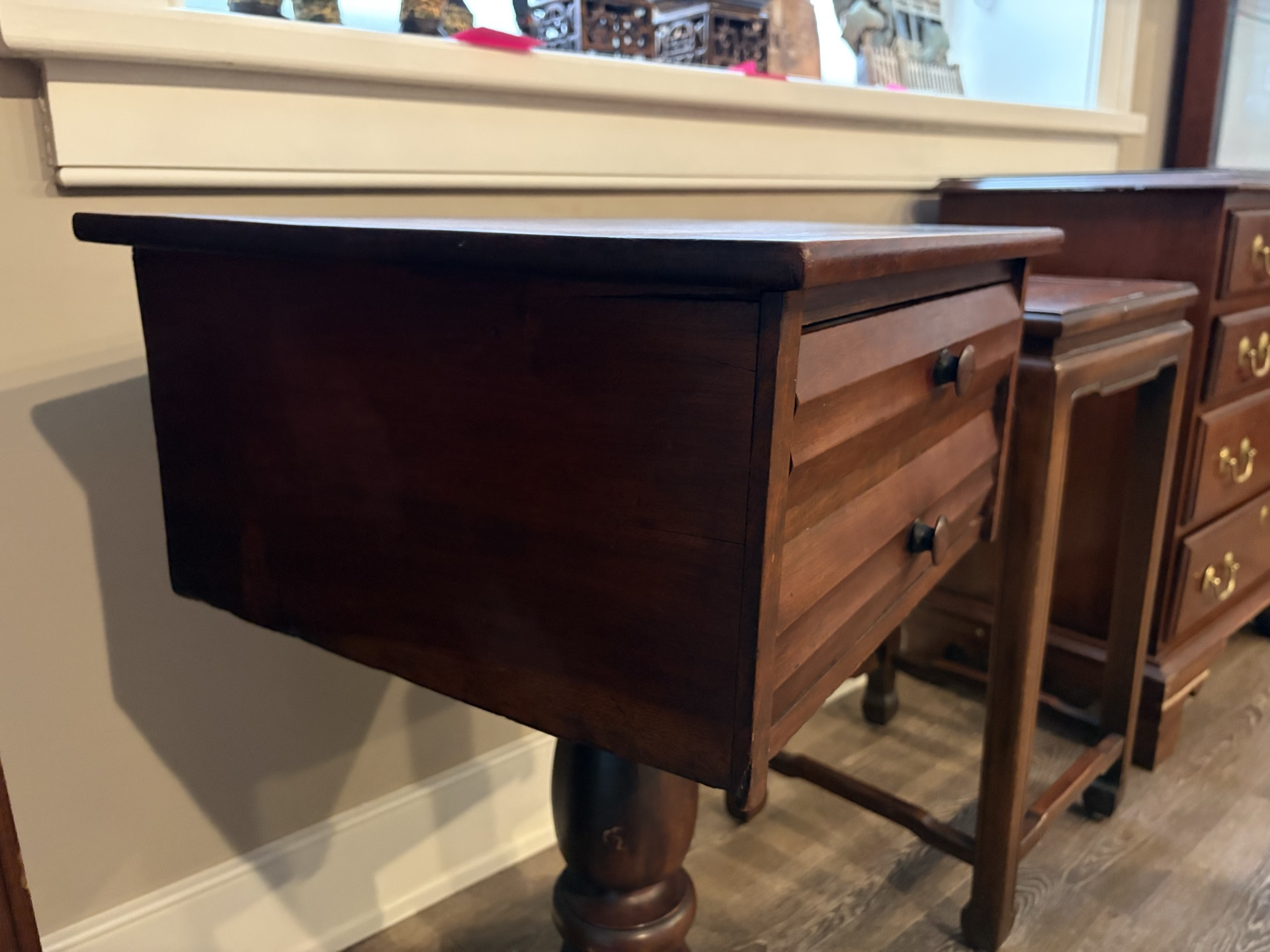 Antique dark wood console table with two drawers - image 6 of 7