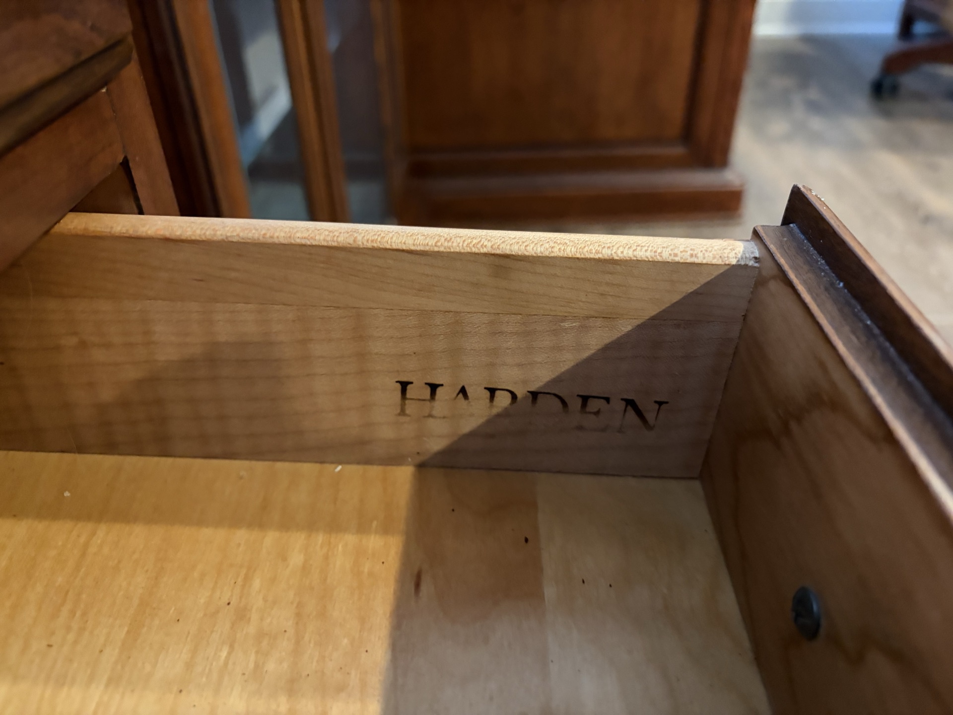 Dark wood five-drawer dresser with brass hardware - image 5 of 7