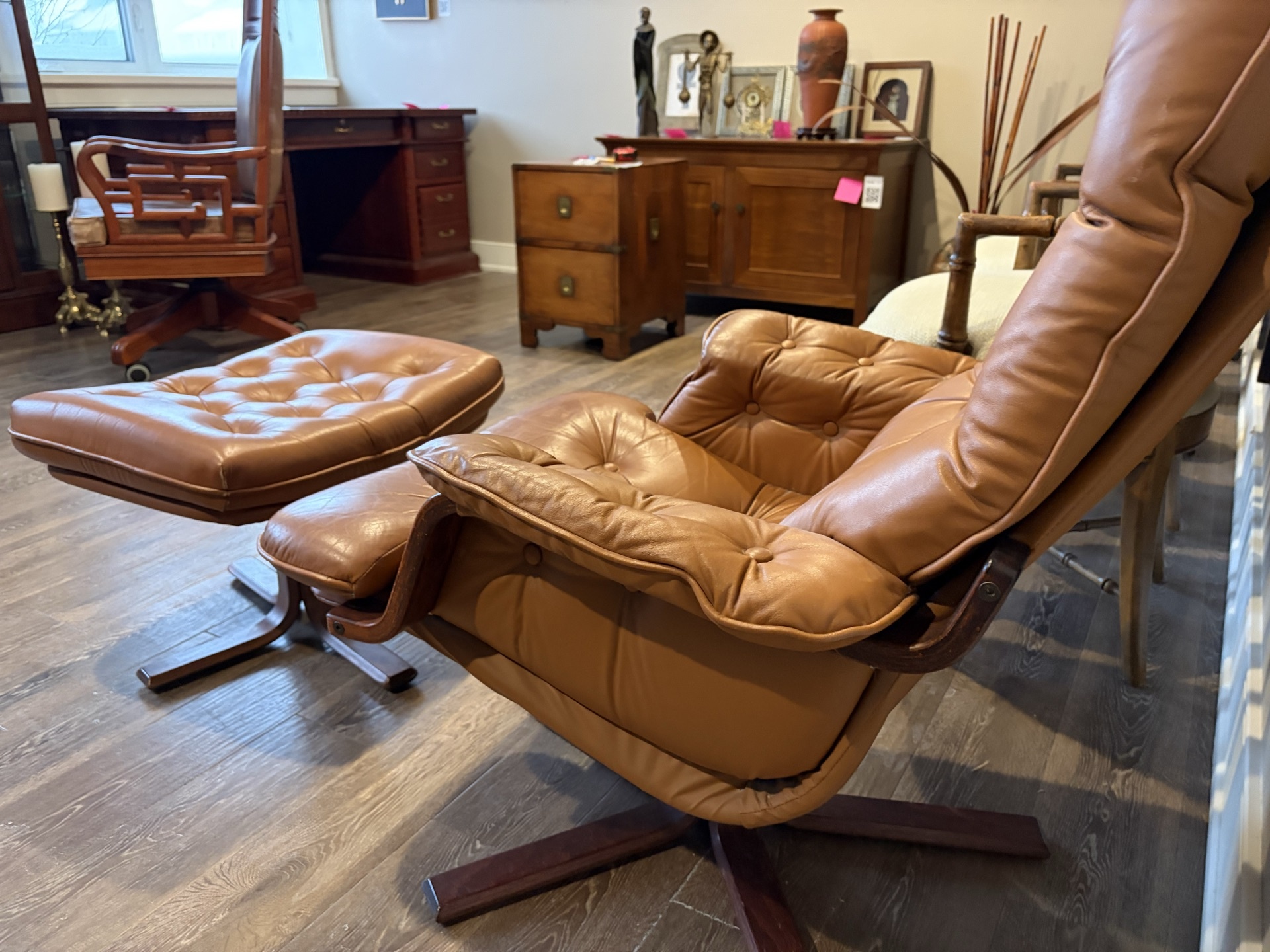 Leather recliner chair with matching ottoman - image 3 of 11